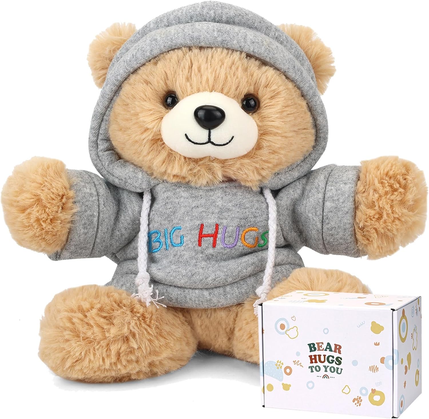 Osacoe Big Hugs Teddy Bear Stuffed Animal with Gift Box Removable Hoodie for Comfort and Love, for Kids, Women & Men in Tough Time, Get Well Soon Gifts Basket with Beautiful Gift Greeting Card