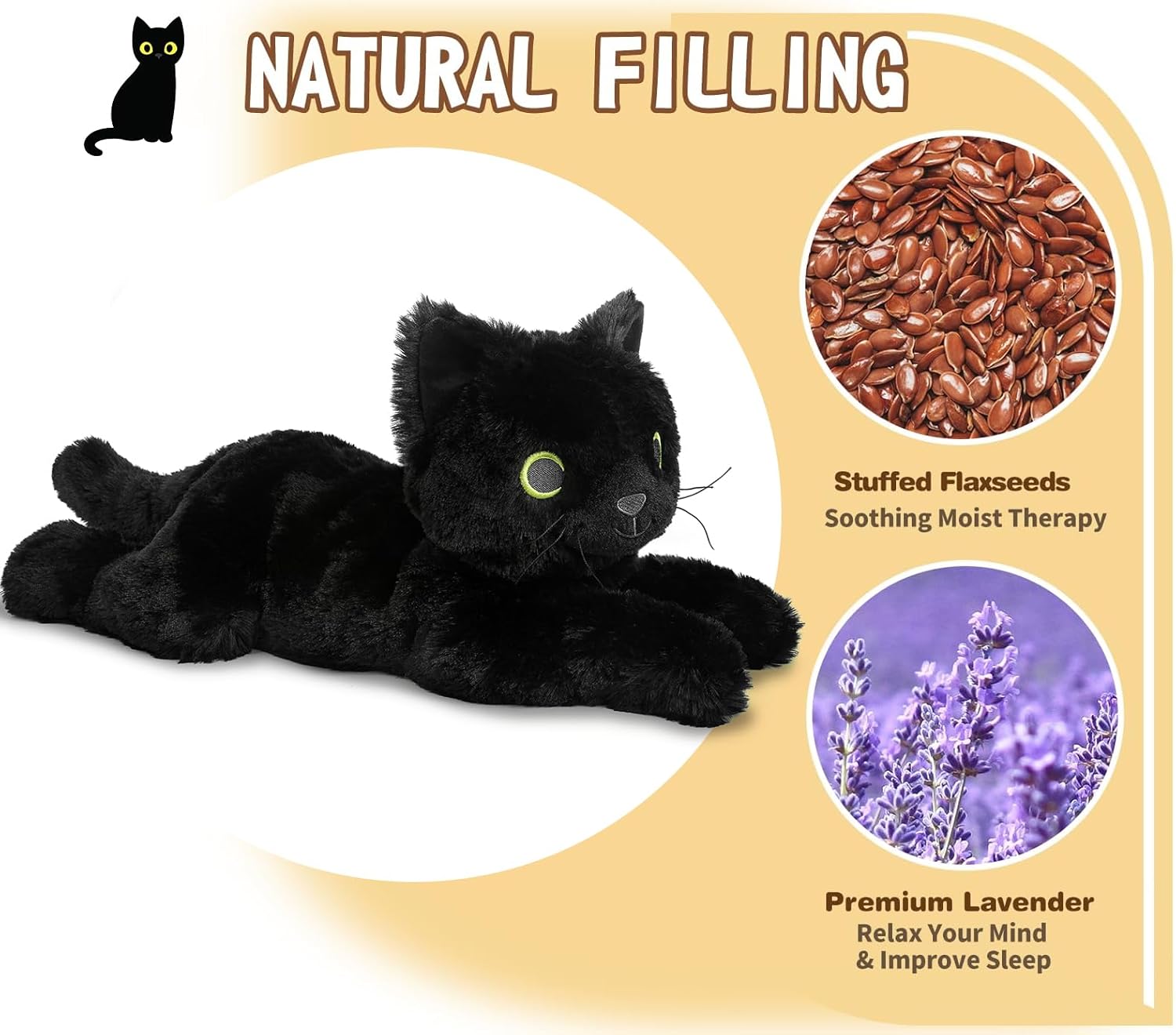Black Cat Stuffed Animals, Microwavable Stuffed Animal Adorable Fluffy Cat Plush for Warmth & Comfort, Heatable Coolable Lavender Scent Cat Toy, Cute Soft Plushies Cat Gifts for Kids Boy Girls & Adult - Image 4