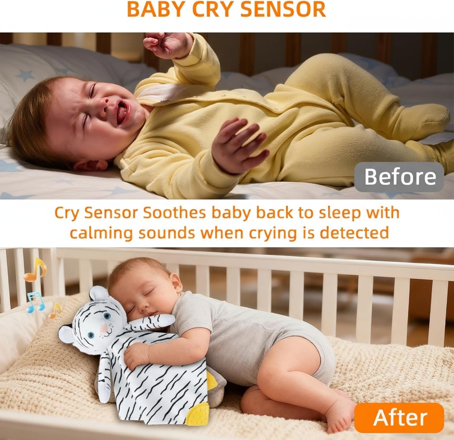 BEREST Rechargeable Baby Sleep Soother, 10 White Noises of Heartbeats & Lullabies Infant Sleeping Aid with Cry Sensor at Naptime Routine, Babies Gift Portable Plush Toddler Snuggle Toy Infant Blanket - Image 3