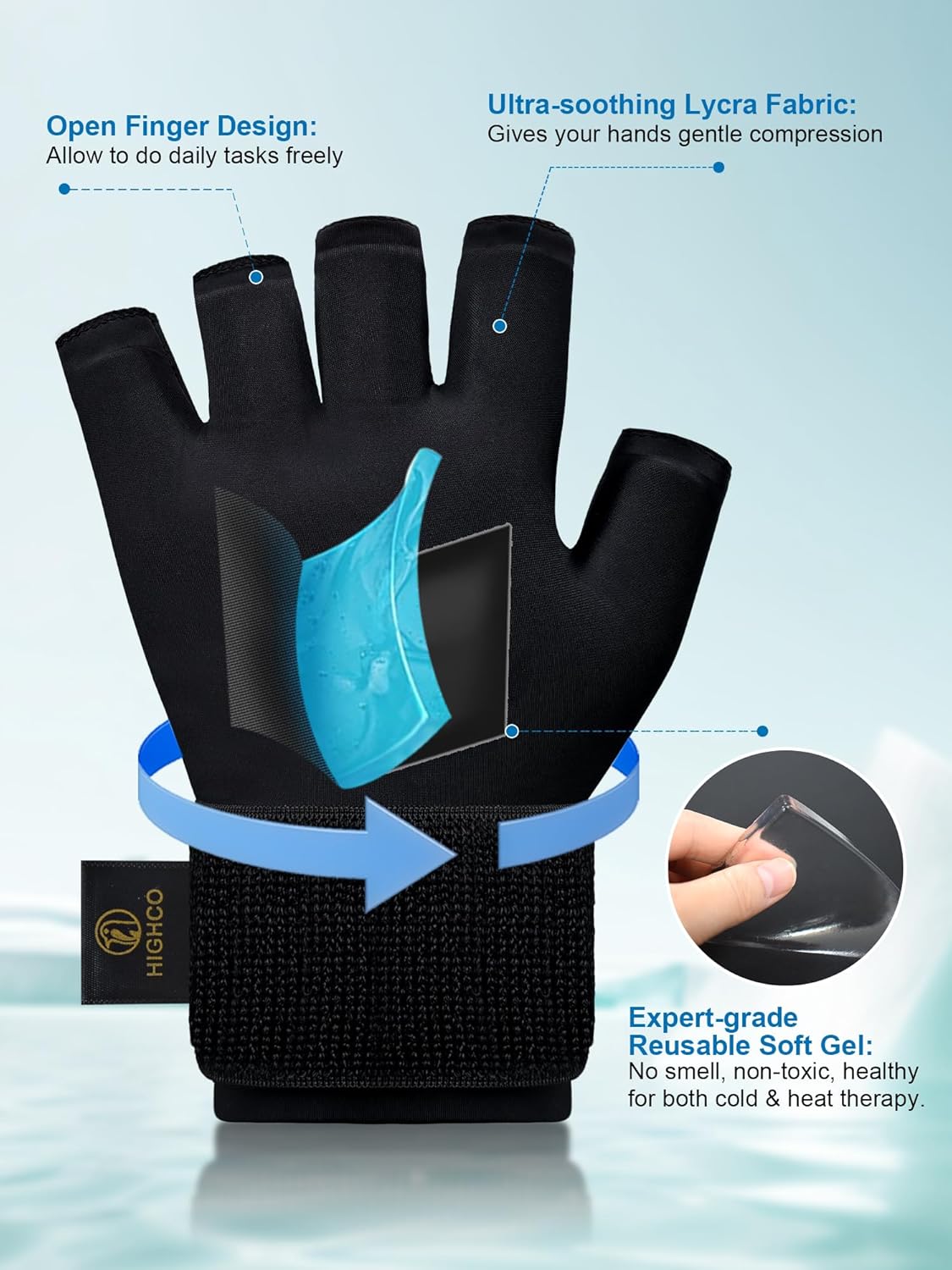 highco Hand Ice Pack Cooling Ice Glove for Pain Relief,Hot&Cold Therapy Hand Wrist Ice Pack Wrap for Arthritis - Image 4