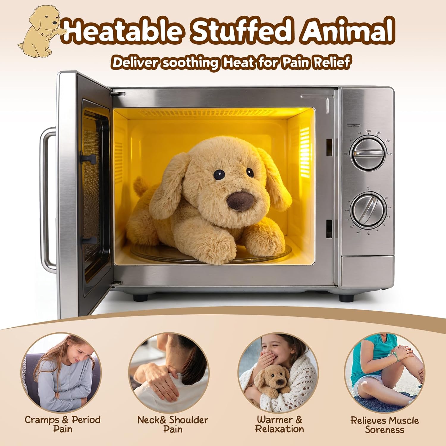 Dog Stuffed Animals, Microwavable Stuffed Animal Adorable Fluffy Puppy Plush for Warmth, Heatable Coolable Lavender Scent Puppy Plush Toy, Cute Soft Dog Plushies for Kids Adults Gift, Golden Retriever - Image 6