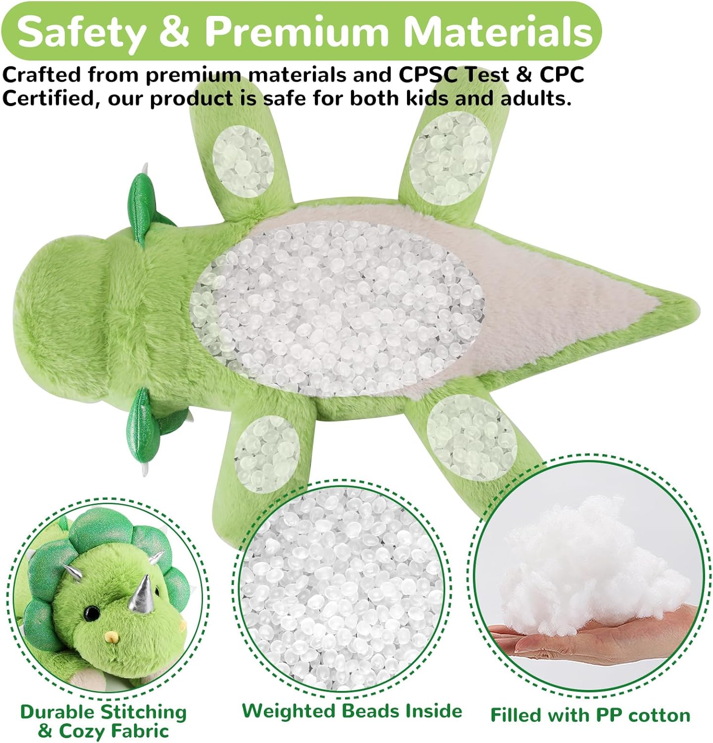 gnomantic Triceratops Weighted Stuffed Animals - 22 Inch 4.5 Pounds Weighted Plushies Dinosaur Stuffed Animals - Big Dino Plush Pillow - Cute Plush Toy Gifts for Kids & Adults (22" 4.5 lbs) - Image 4