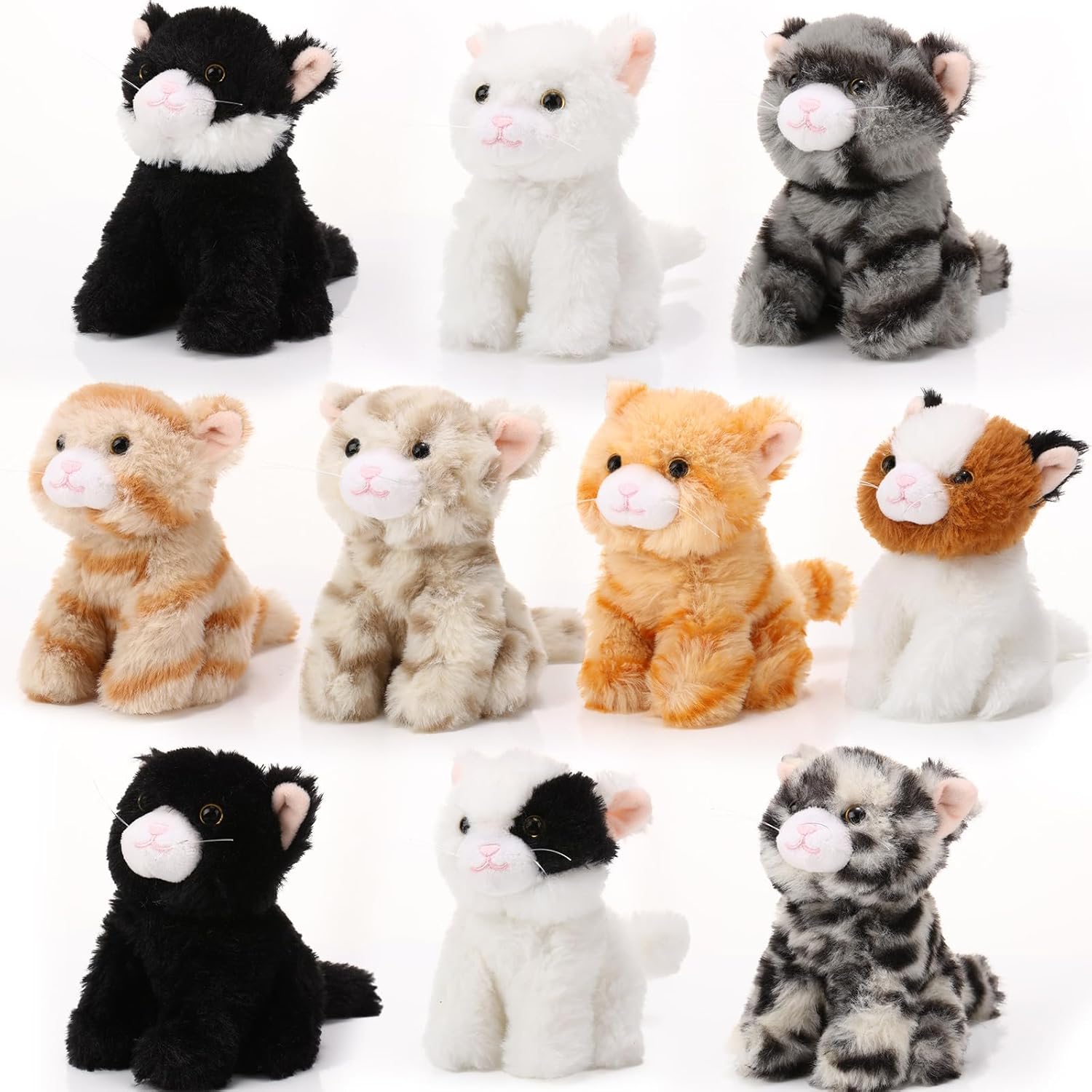 Lenwen 10 Pcs Cat Stuffed Animals Bulk Soft Cuddly Kitten Plush Sets Kittens Assorted Fluffy Stuffed Cats for Kiddos Birthday Gift Pet Party Favors Stuffers(Sitting Style)
