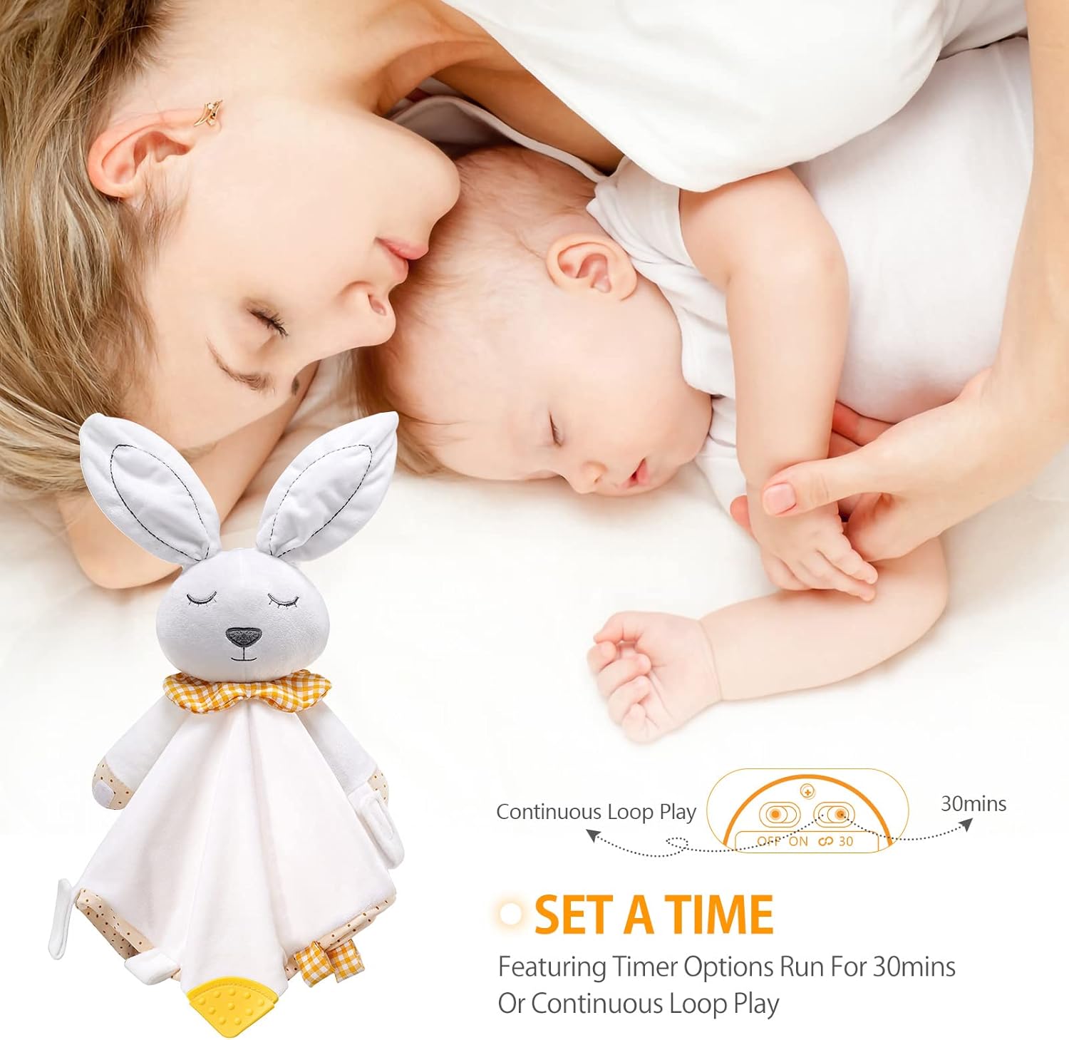 BEREST Rechargeable Baby Sleep Soother Bunny Lovey- White Noise| Heartbeat| Shushing| Lullaby Infant Sleeping Aid with Cry Sensor at Nap Time Routine, Newborn Gifts Plush Toddler Snuggle Blanket Toy - Image 4