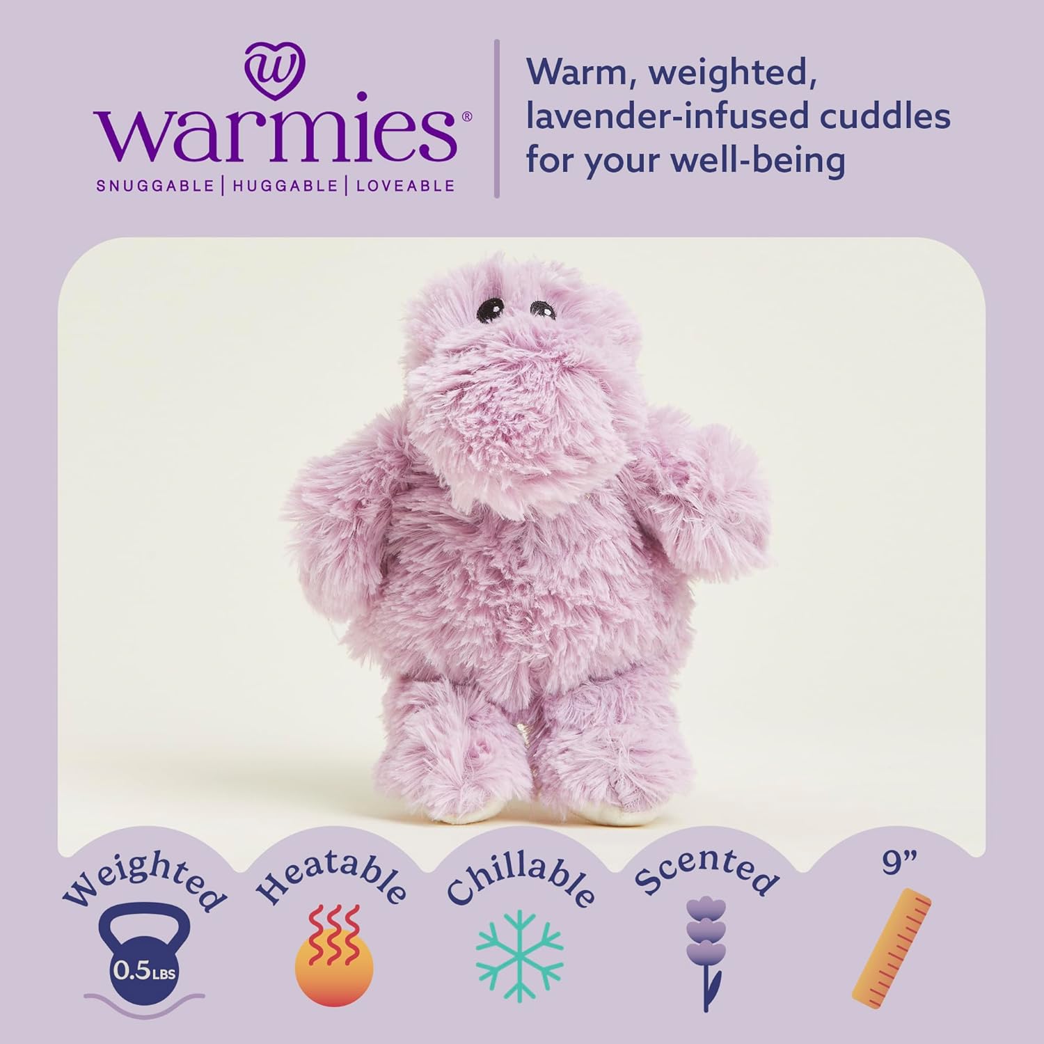 warmies Junior Microwavable & Weighted Stuffed Animal, Hippo - Soothing Microwave Hippo Warmth - Microwavable Lavender Plush Comfort - for Adults & Children (Boys, Girls, Babies & Toddlers) - Image 2