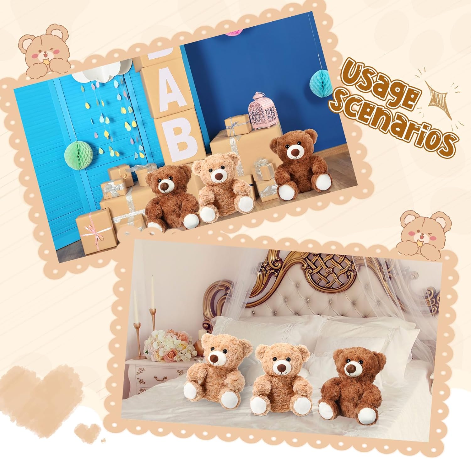 Jenaai 8 Pcs Bears Bulk 10'' Bear Stuffed Animal Baby Shower Decorations Small Stuffed Plush Toys Gifts for Girls Boys Kids Children School Classroom Adult Party Favor (Classic,Light Brown,Dark Brown) - Image 6