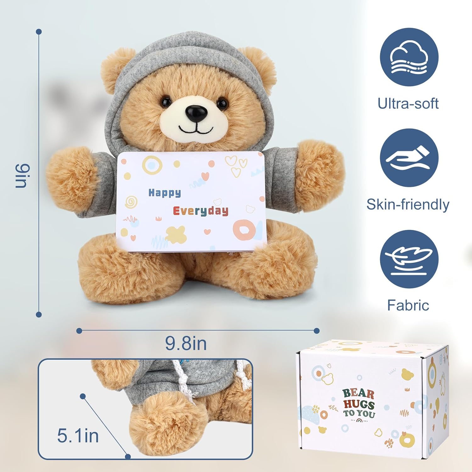 Osacoe Big Hugs Teddy Bear Stuffed Animal with Gift Box Removable Hoodie for Comfort and Love, for Kids, Women & Men in Tough Time, Get Well Soon Gifts Basket with Beautiful Gift Greeting Card - Image 5
