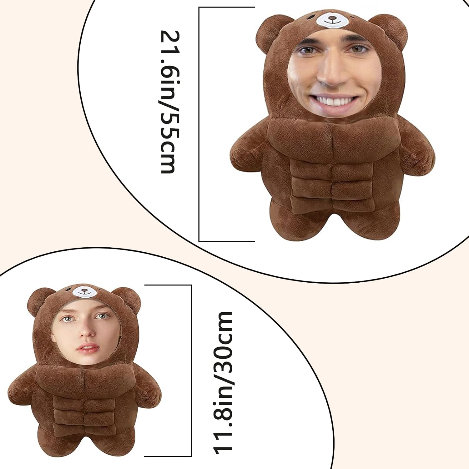 Personalized Muscle Bear Plush Toy, Customizable Your Face Photo Plush Toy - Fun Toy (11.8-19.6 inches) - Image 2