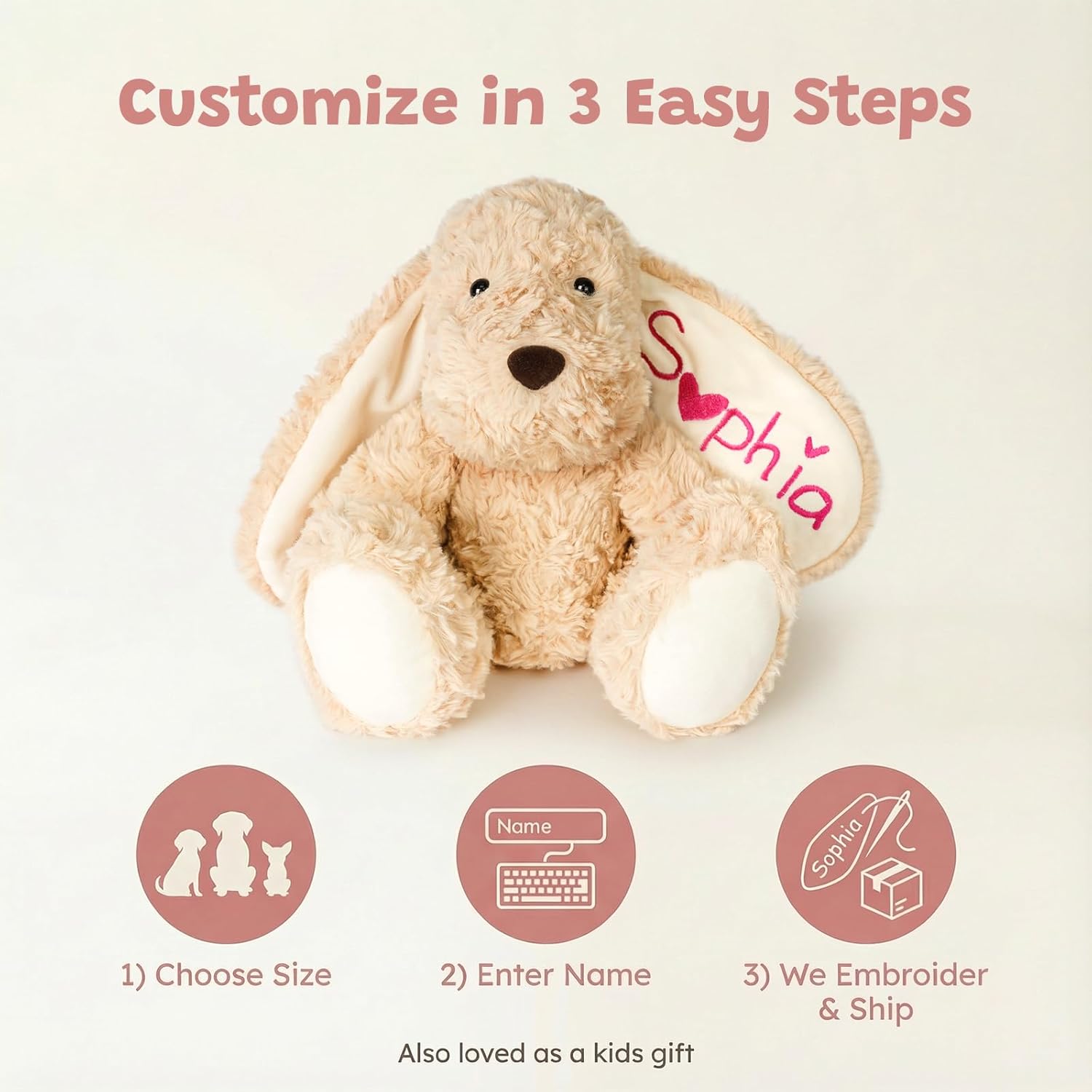 Personalized Custom Stuffed Animal Plush, Custom Name Embroidered Floppy Ear Doll, Nursery Decor Baby Shower Keepsake Gift for Kids and All Ages (Brown) - Image 9