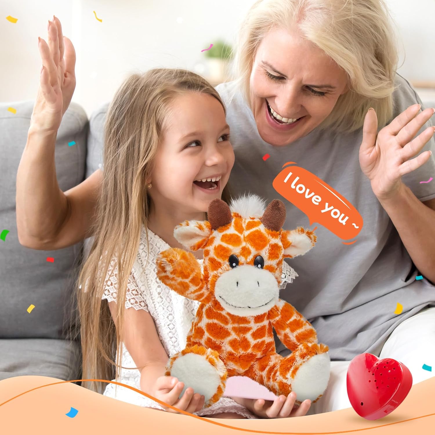 13" Recordable Giraffe Stuffed Animal,Sweet Soft Plush Toy with Voice Recorder,Giraffe with Voice Recording Heartbeat Birthday Gifts for Toddler Kids - Image 2