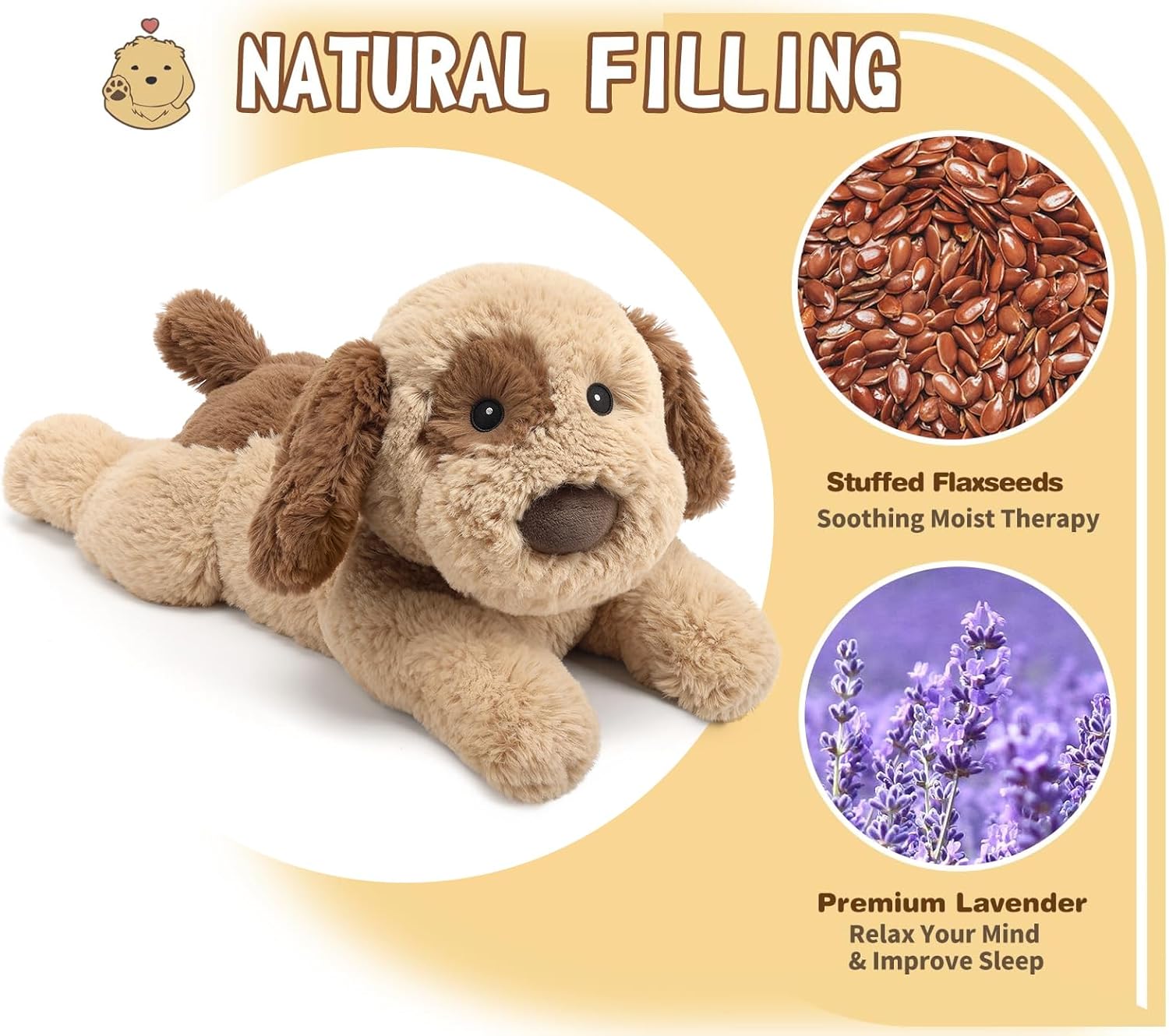 Dog Stuffed Animals, Microwavable Stuffed Animal Adorable Fluffy Puppy Plush for Warmth Comfort, Heatable Coolable Lavender Scent Dog Plush Toy, Cute Soft Puppy Plushies for Kids Boys Girls Adult Gift - Image 6