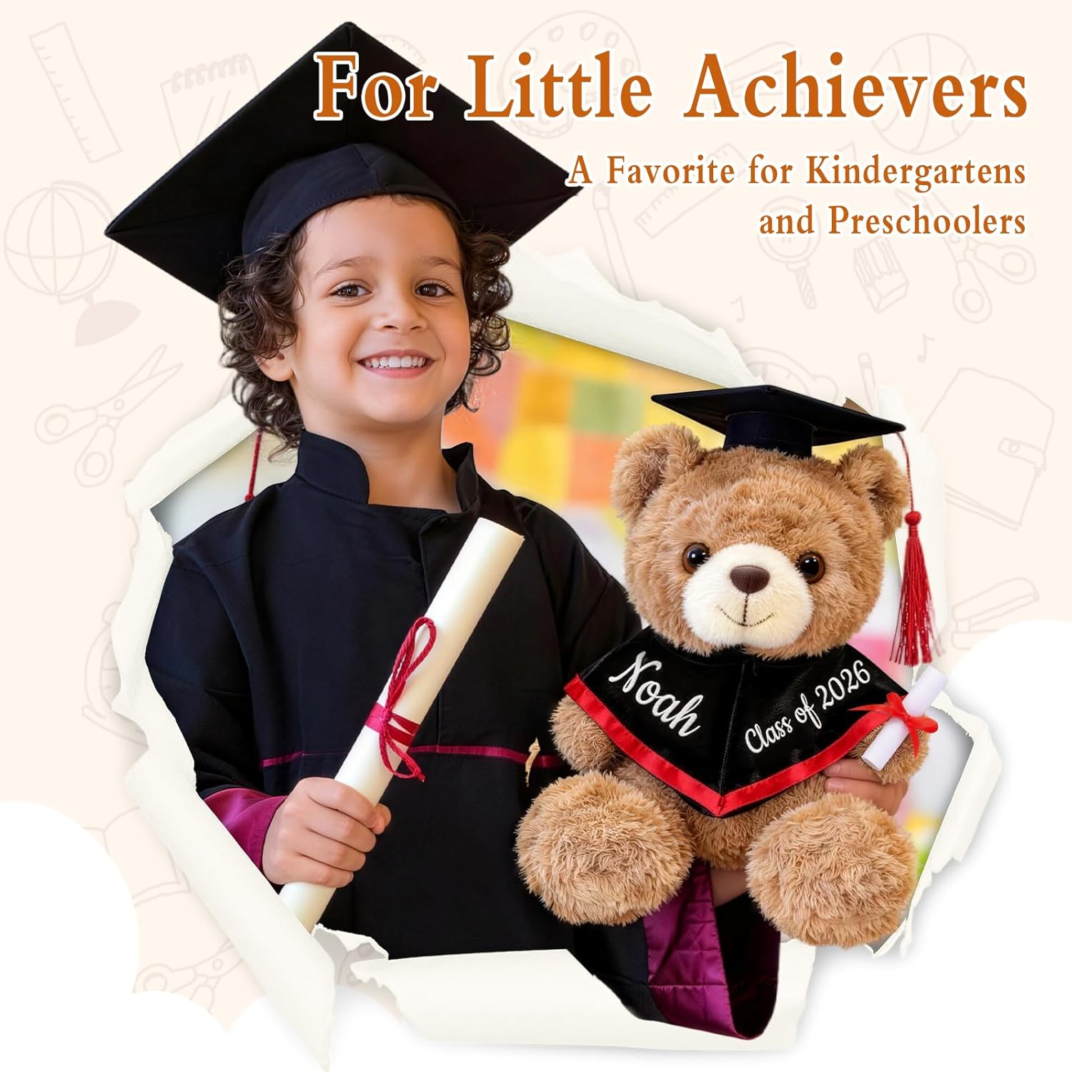 OELTTG 10'' Personalized Graduation Teddy Bear Gifts 2026 - Custom Name & Text, Graduation Gift for Her/Him, Kindergarten, High School & College Graduation Plush Bear with Cap & Diploma - Image 8