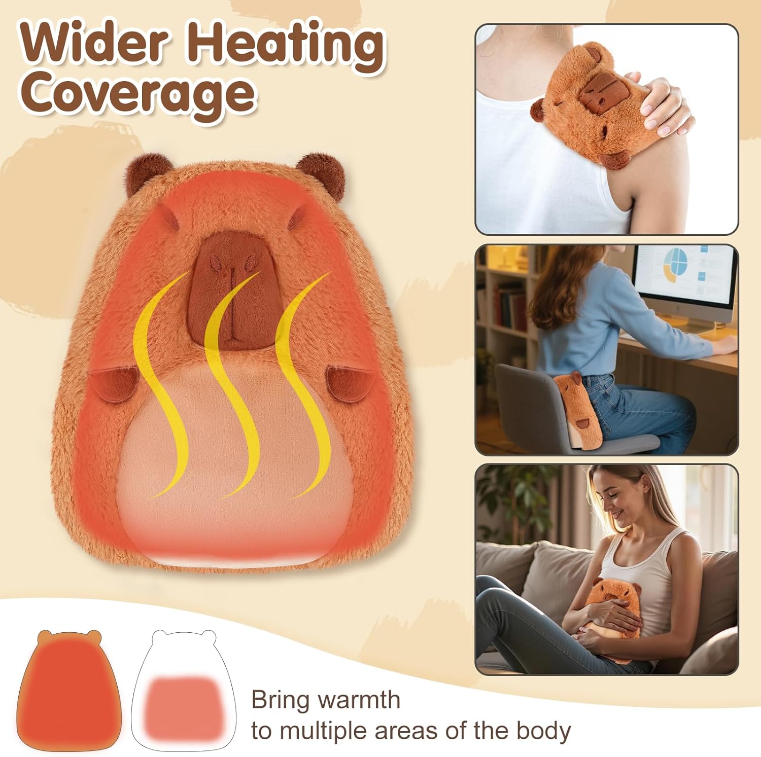 Capybara Microwavable Heating Pad for Belly, Neck & Shoulders, Heated Stuffed Animals with Moist Heat, Removable Plush Cover, Unscented Natural Fill, Adorable Surprise Present, 7.8" x 10.6", 1.2 lb - Image 5