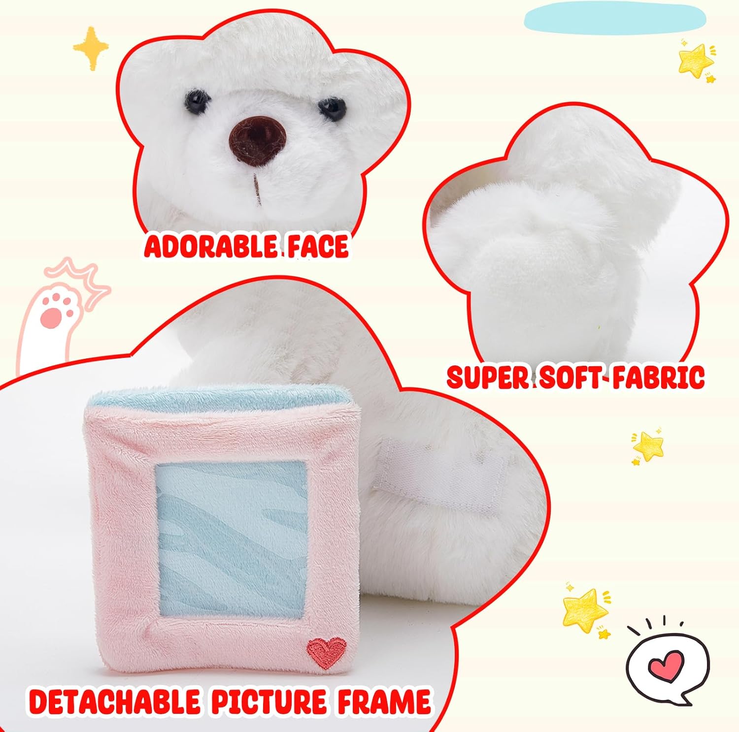 10" Heartbeat Recordable Guardian Angel Bear, Voice Recorder Teddy Bear w/30 Sec Recorder, Comforting Plush Toy with Photo Frame Messages Recording Playback Gifts for Remembrance Newborns Birthday - Image 4