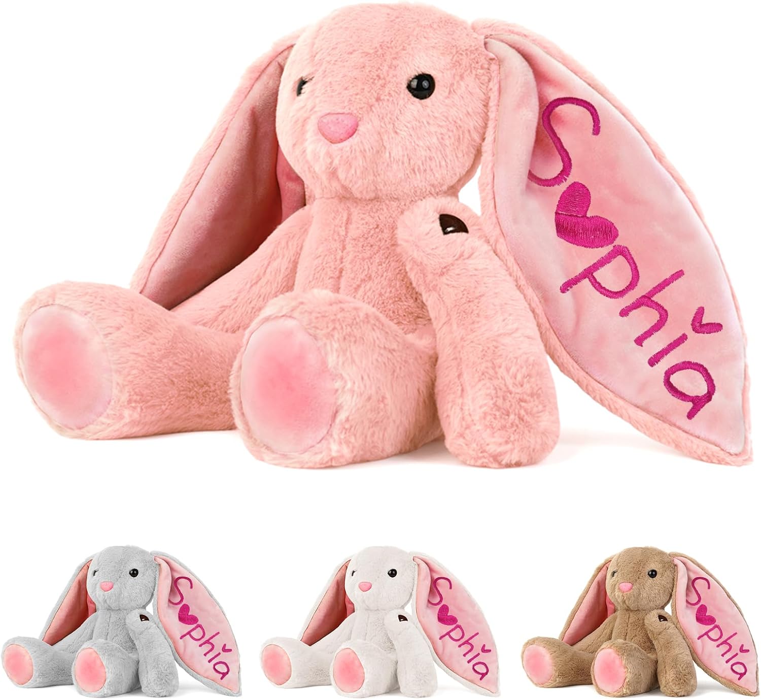 Personalized Bunny Plush for Kids Custom Bunny with Embroidered Name, Stuffed Animal for Toddler 1-3+ Girls Boys Bunnys Plush Toys Personalized Baby Newborn Kids Gifts for First Birthday Easter