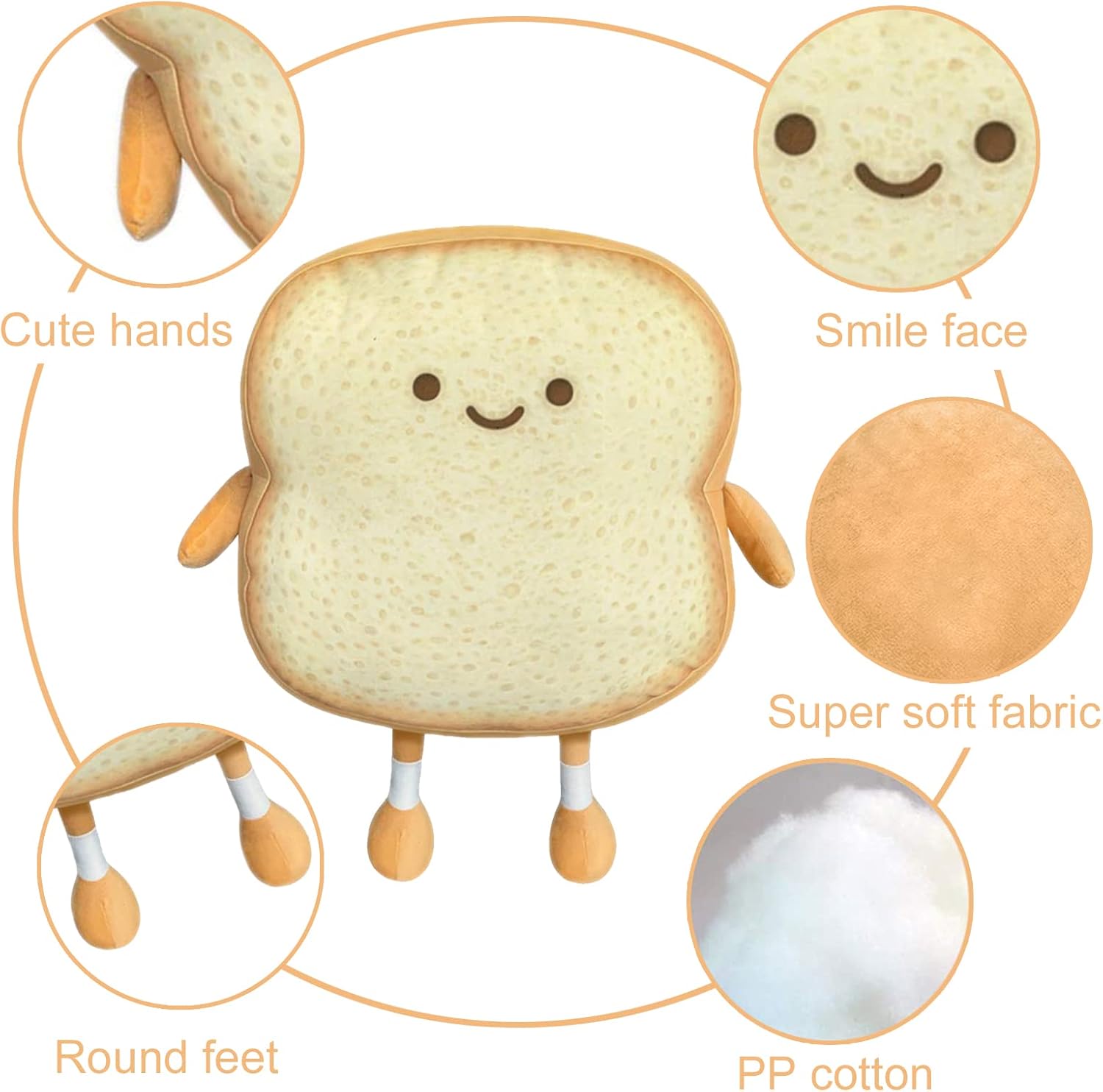 VHYHCY Toast Bread Pillow Funny Food Plush Toy Pillows Small Cute Stuffed Plush Sofa Pillow (Toast Bread,Golden) - Image 5