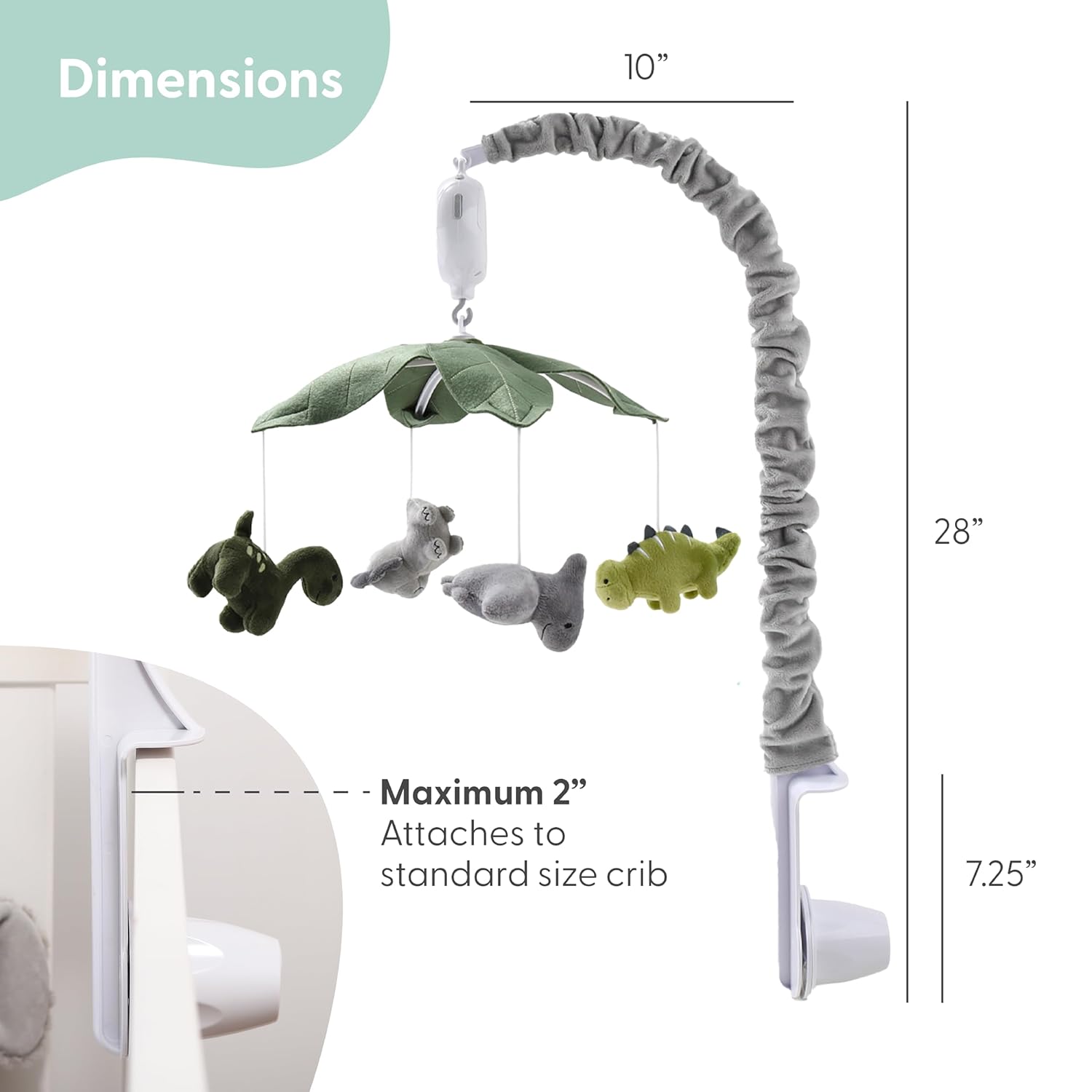 The Peanutshell Crib Mobile for Boys or Girls - Grey and Green Camo Musical Baby Crib Mobile with 12 Lullabies, Dino Baby Dinosaur Nursery Decor - Image 4