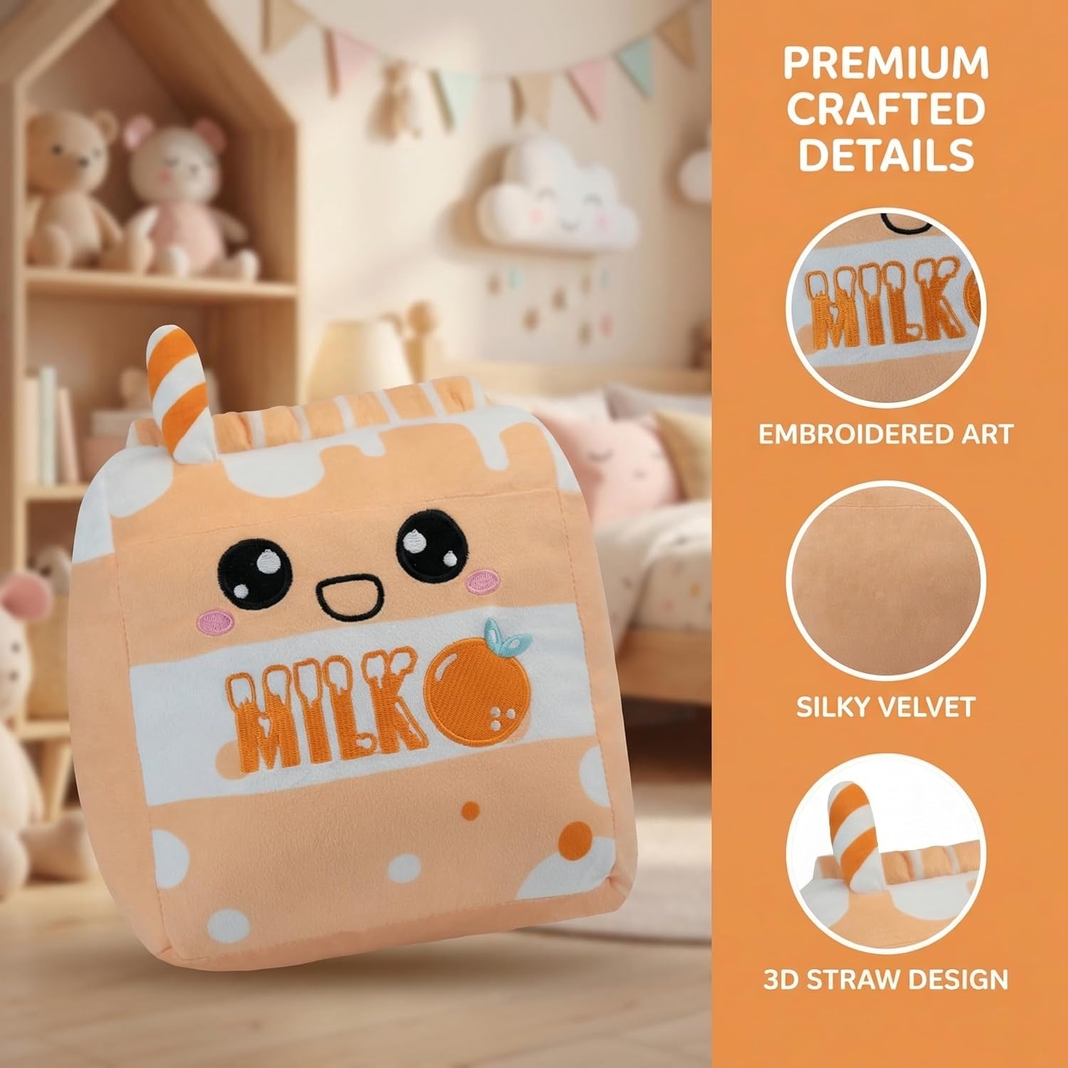 AIXINI Milk Bubble Tea Plush Toy - Hot Milk Cute Anime Style Soft Stuffed Animal, Warm Healing Gift for Girls (Orange) - Image 4