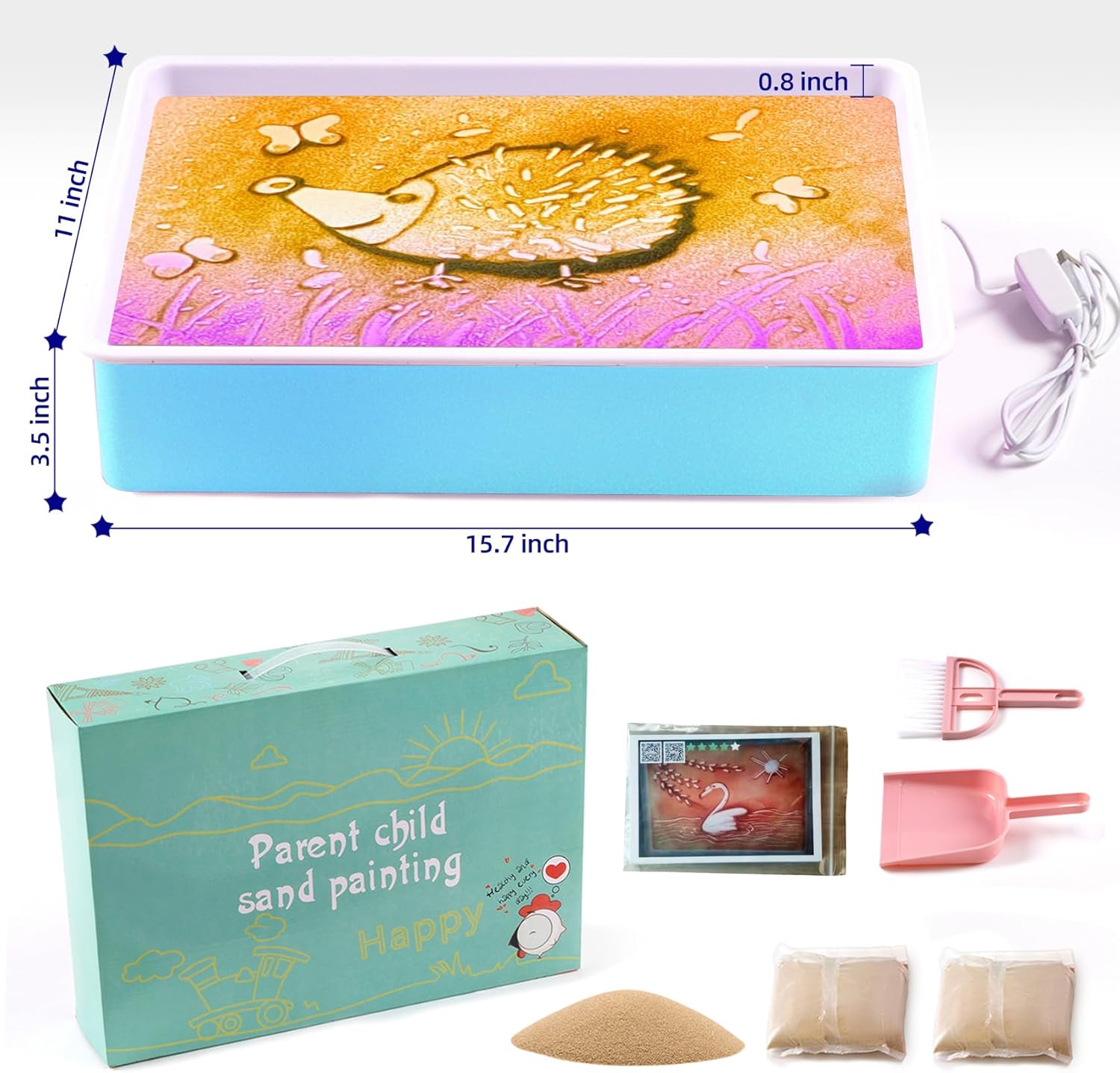 16" Sand Painting Light Box, Portable Light Up Sensory Table for Kids & Adults, 3 Color Modes & 10 Levels, Durable Sand Drawing Table for Autism Therapy, Tracing, Meditation & Classroom (Blue) - Image 7