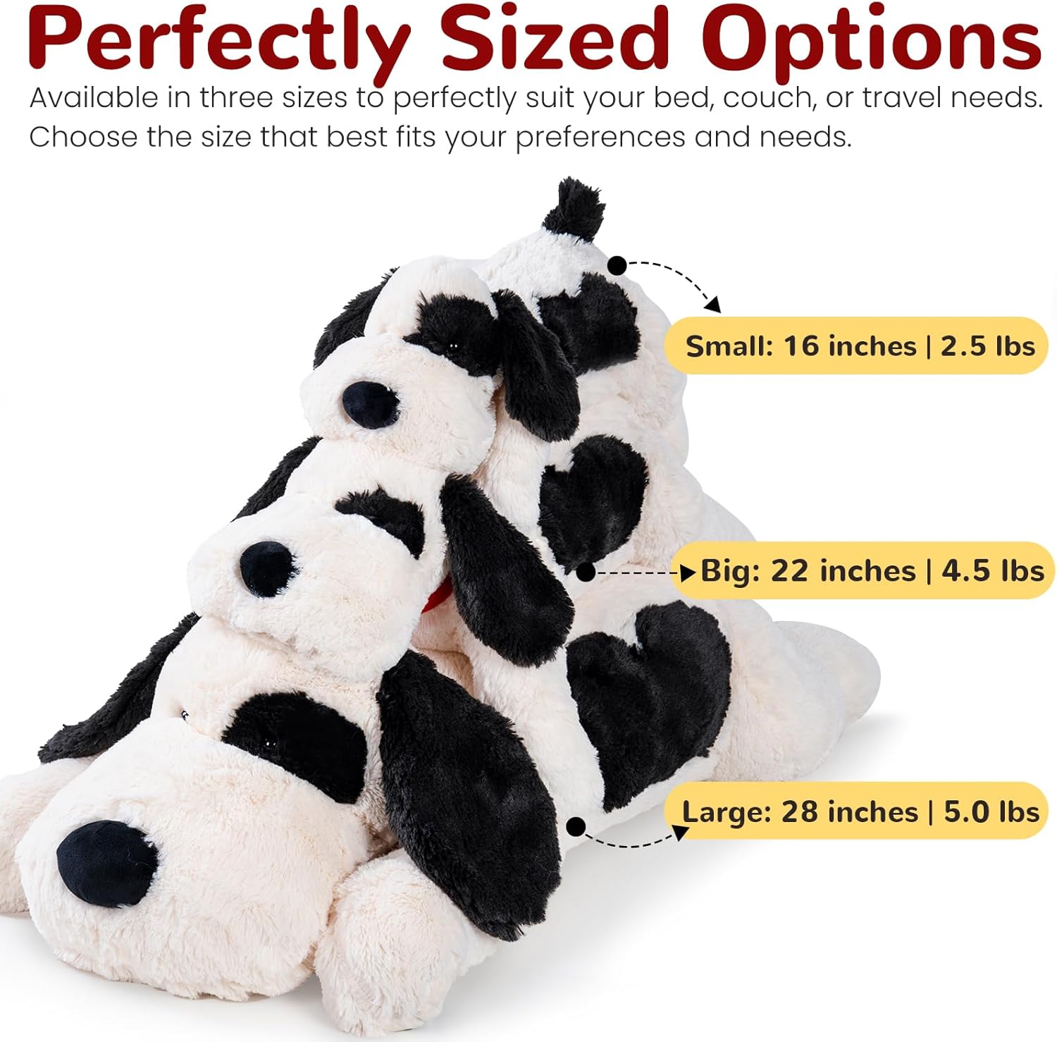 meowtastic Black & White Dog Weighted Stuffed Animals - 22 Inch 4.5 Pounds Weighted Plush Dog Stuffed Animals - Big Stuffed Dog Plush Pillow - Cute Plush Toys Gifts for Kids & Adults (22" 4.5 lbs) - Image 4
