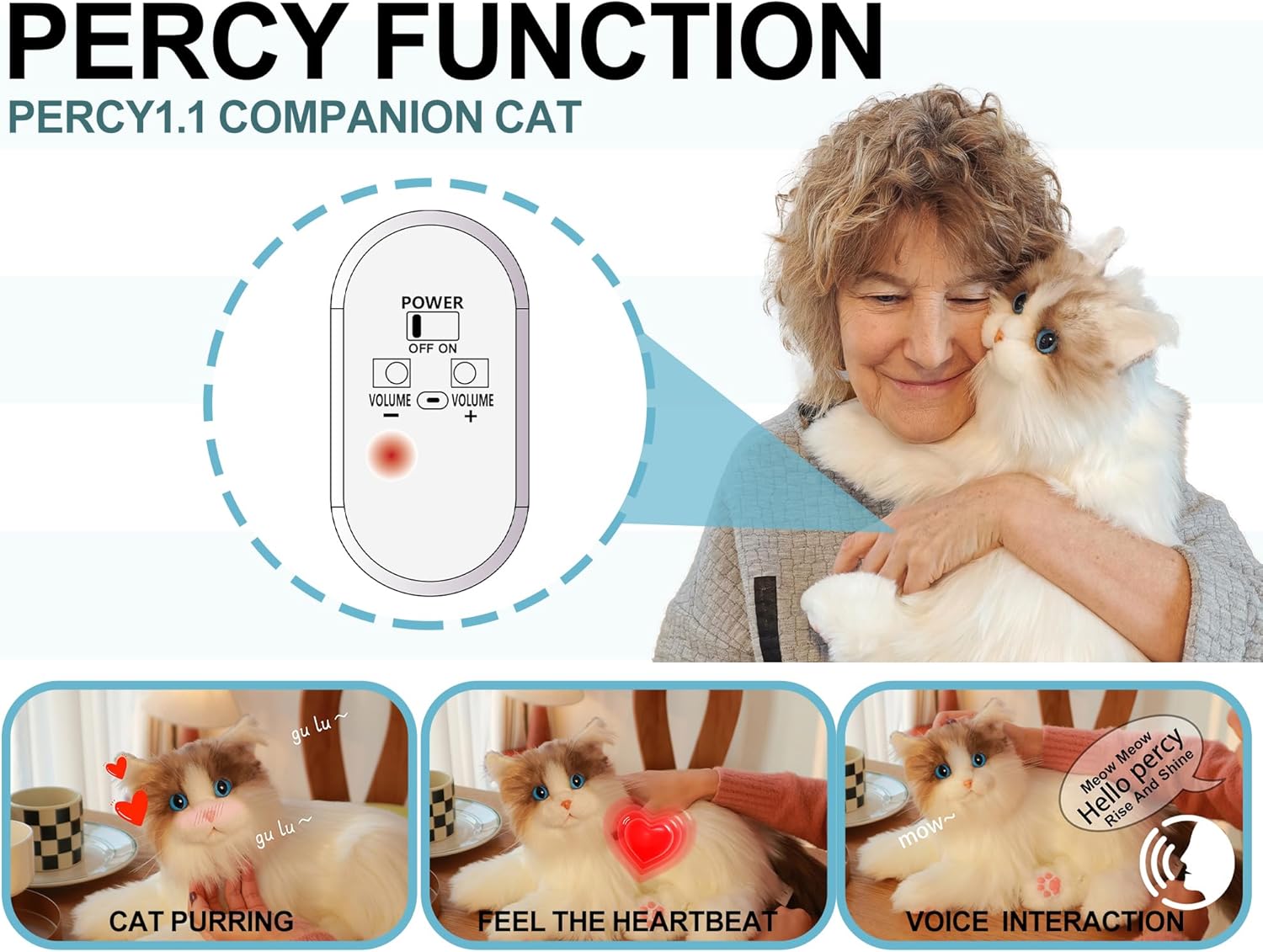 Chongker Interactive Companion Robot Cat Pets, Handmade Weighted Stuffed Animals, Cat Plush Toy with Voice Response, Realistic Heartbeat and Purring, Ragdoll Cat - Image 2