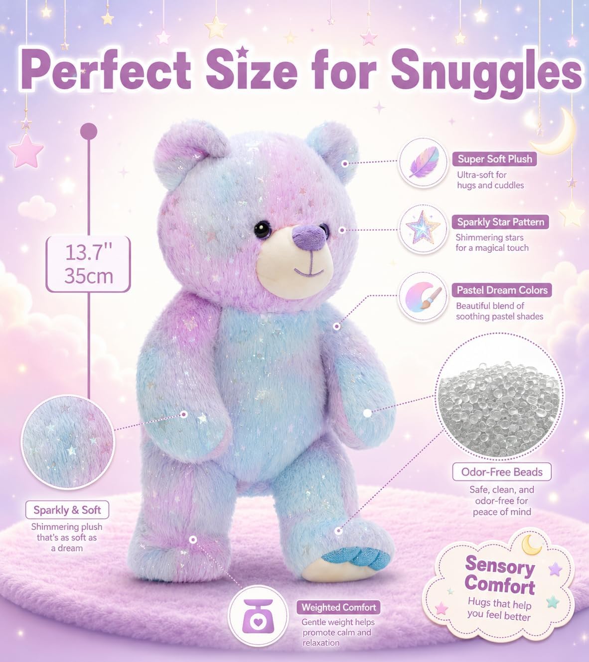 Tezituor Stuffed Teddy Bear,Rainbow Bear Plush Toys,13.78in Cute Cozy Bears Stuffed Animal, Valentines Bear Plushies,Stuffies for Girlfriend,Kids,Christmas,Birthday Gifts,Huggable (Blue Purple) - Image 7