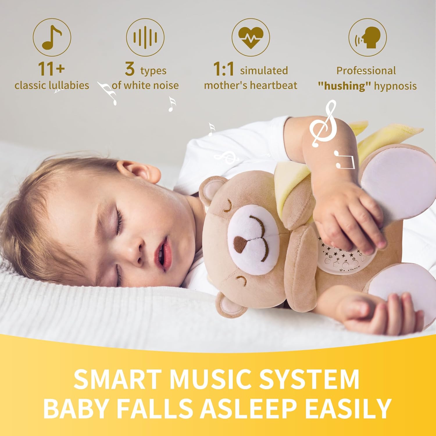 Baby Sleep Soother, White Noise Sound Machine Projector Night Light, Portable Stuffed Teddy Baby Gifts Bear Toy with 18 Soothing Sounds, Auto-Off Timer, Cry Sensor for Kids - Image 3