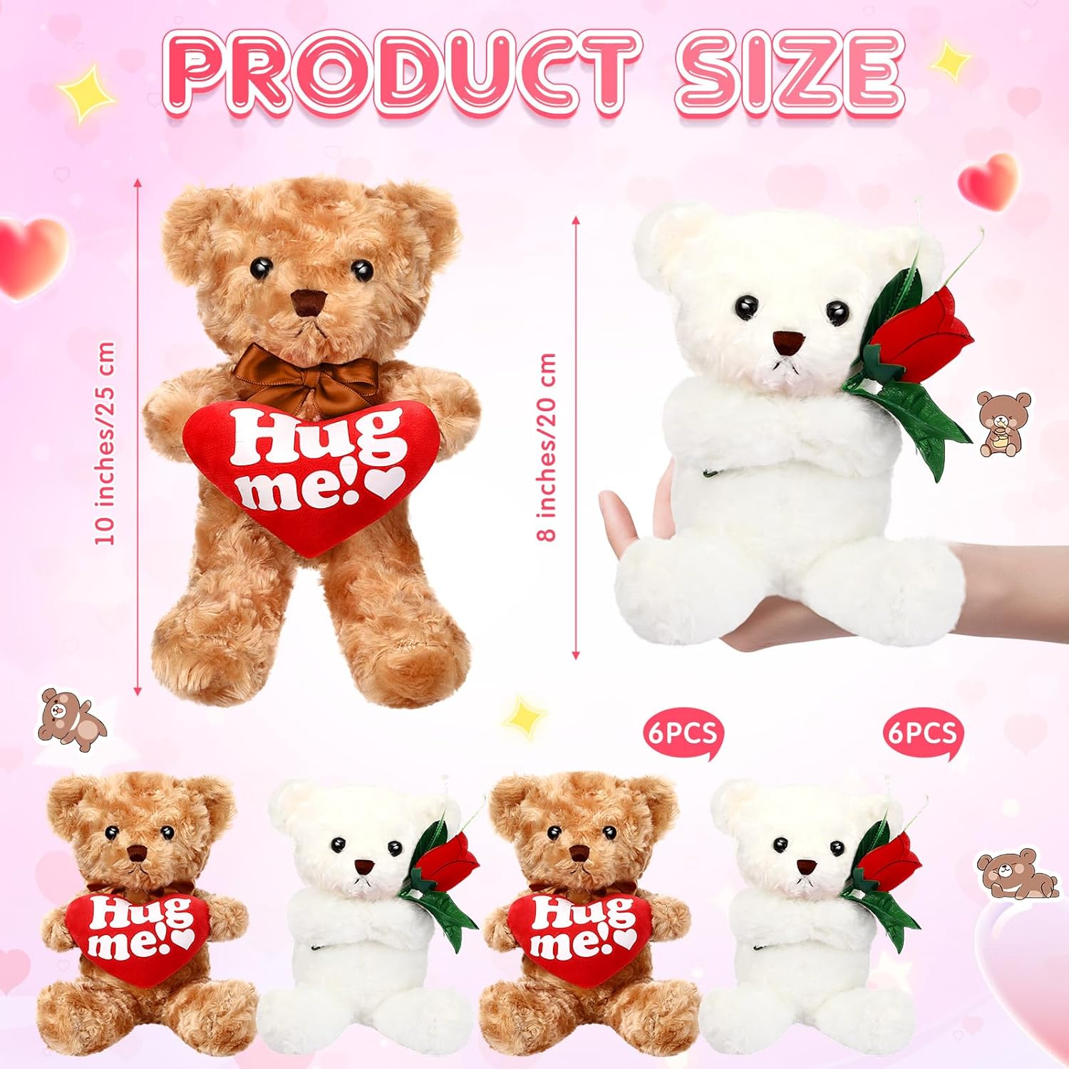Hungdao 12 Pack Valentine's Day Bear Bulk 10 Inch Soft Valentine Stuffed Animals Cute Plush Bears Romantic Gift for Valentines Day Girlfriend Birthday Wedding Anniversary Decoration(Heart and Rose) - Image 2