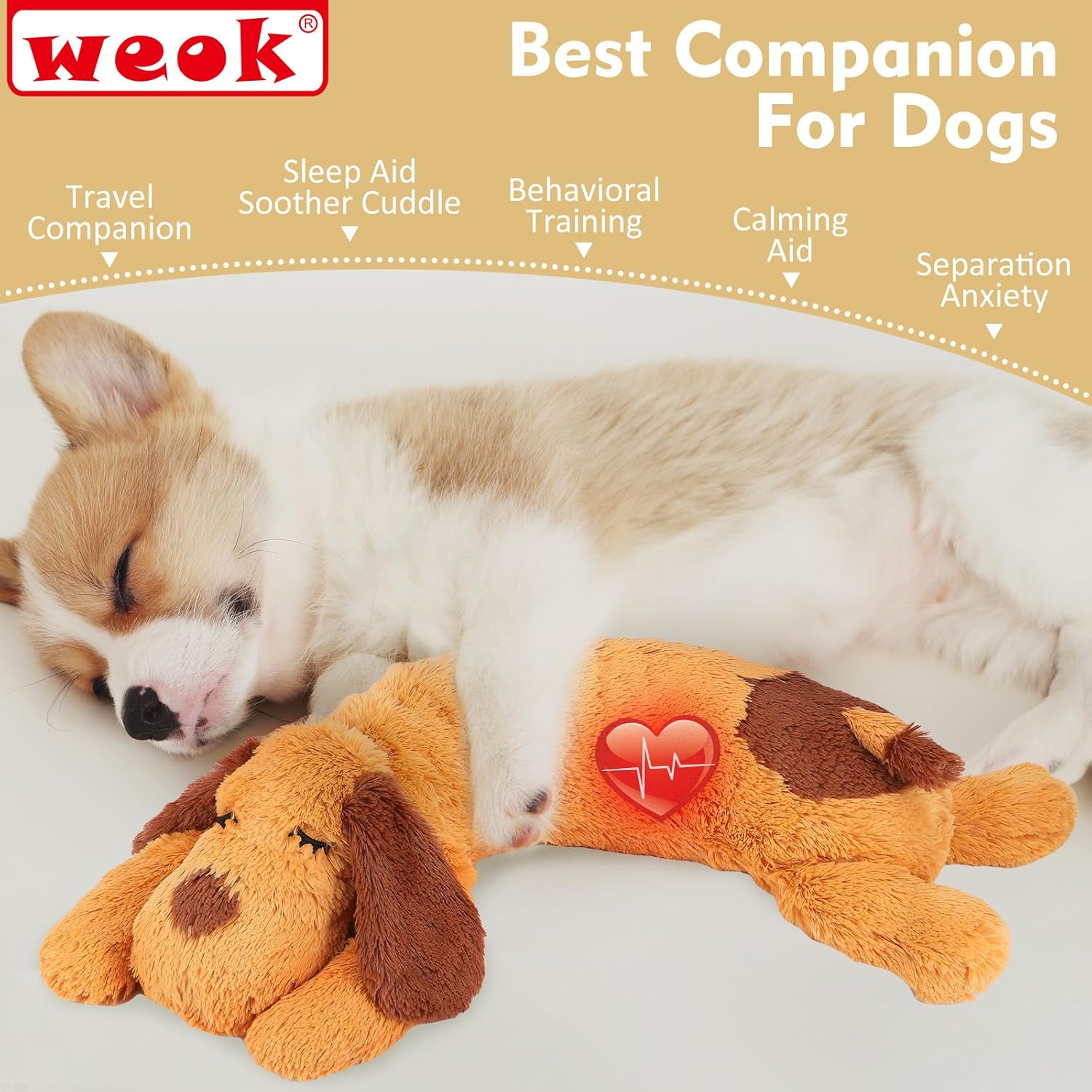 WEOK Heartbeat Puppy Toy, Comfort Cuddler Pillow, Dog Anxiety Relief Calming Aid,Heartbeat Stuffed Toy for Dogs,Puppy Heartbeat Toy Sleep Aid,Dog Heartbeat Toy for Pet - Image 7