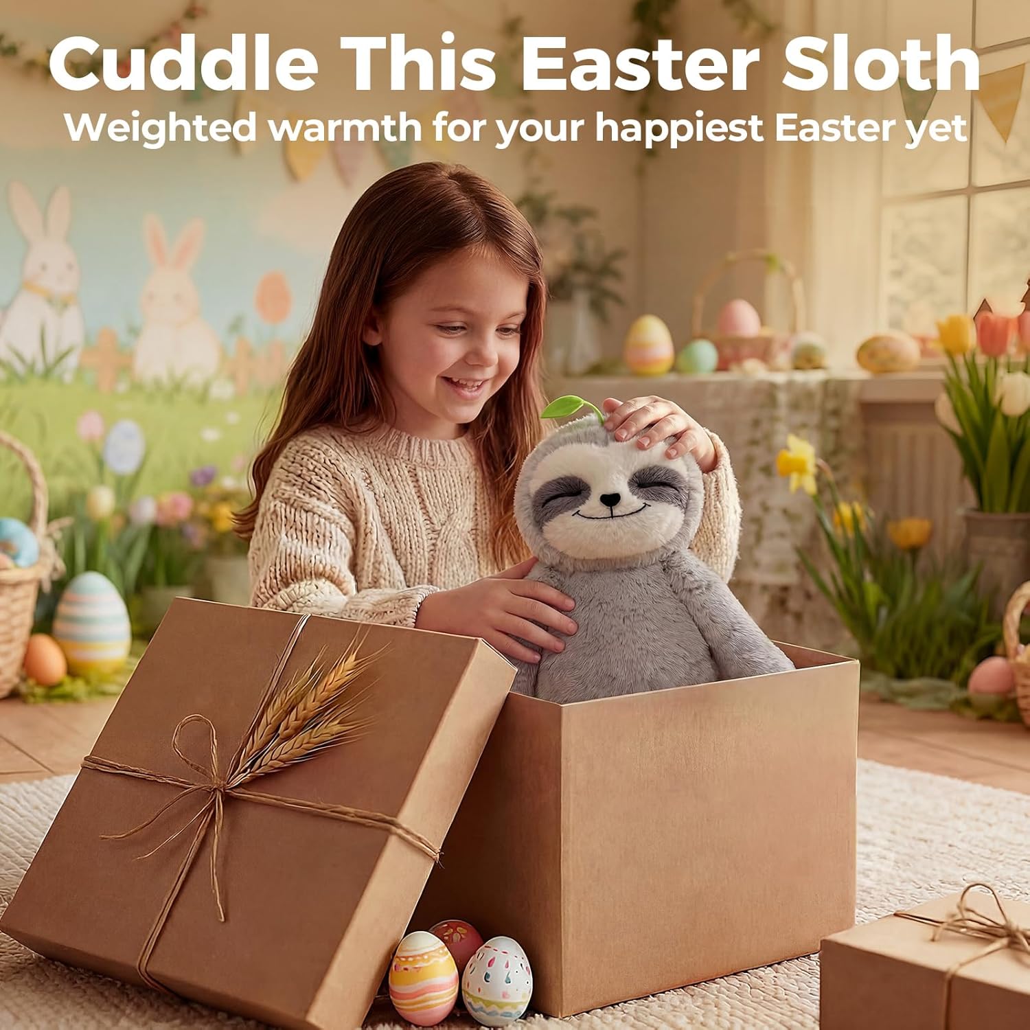 Mewaii 4 Lbs Weighted Stuffed Animals with Heating Pad- Heavy Belly & Limbs, 15" Sloth Heated Plush for a Realistic Hug, Super Soft Fluffy Plush Toy for Kids - Image 9
