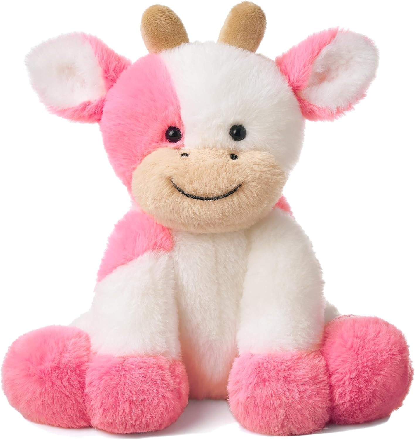 Hopearl Adorable Plush Cow Toy Floppy Dairy Cattle Soft Stuffed Animal Cute Birthday Gifts for Boys Girls Kids Toddlers, Strawberry Pink, 9'' - Image 9