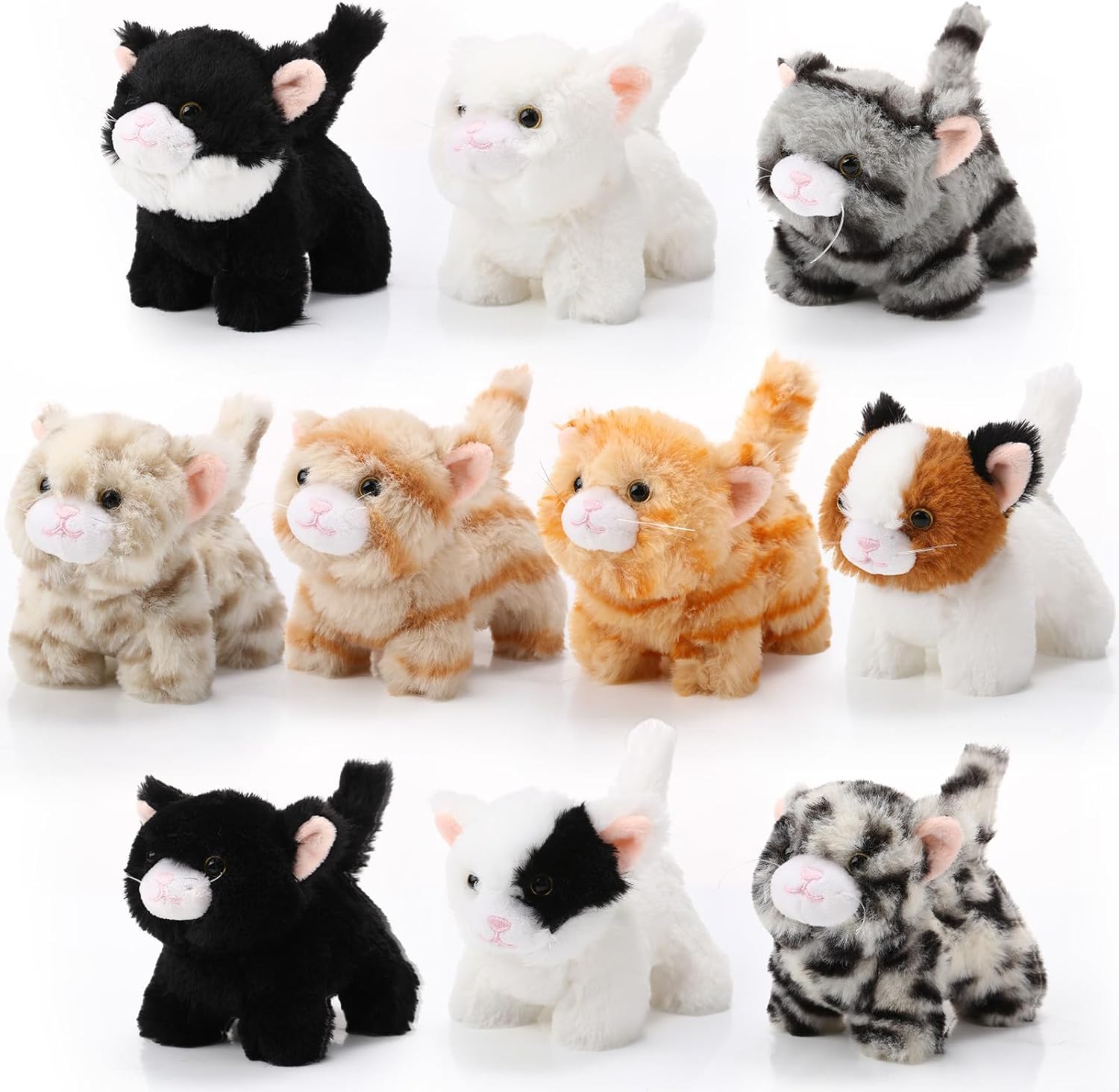 Lenwen 10 Pcs Cat Stuffed Animals Bulk Soft Cuddly Kitten Plush Sets Kittens Assorted Fluffy Stuffed Cats for Kiddos Birthday Gift Pet Party Favors Stuffers(Standing Style)
