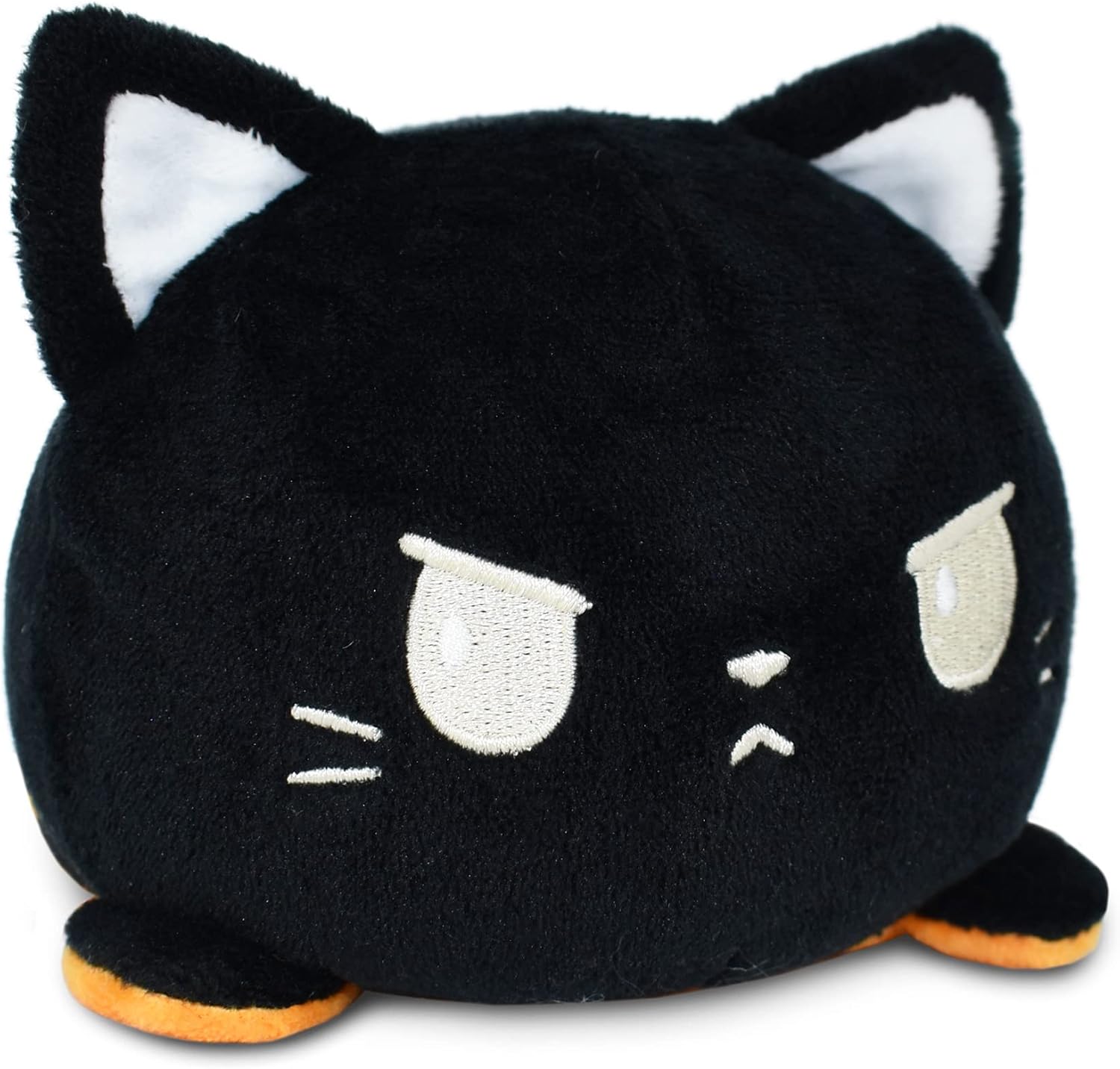 TeeTurtle Reversible Cat Plushie 4-Inch Black + Pumpkin Two-Sided Flip Plush Toy with Embroidered Details - Cute Mini Collectible Plush for Kids, Teens, and Adults