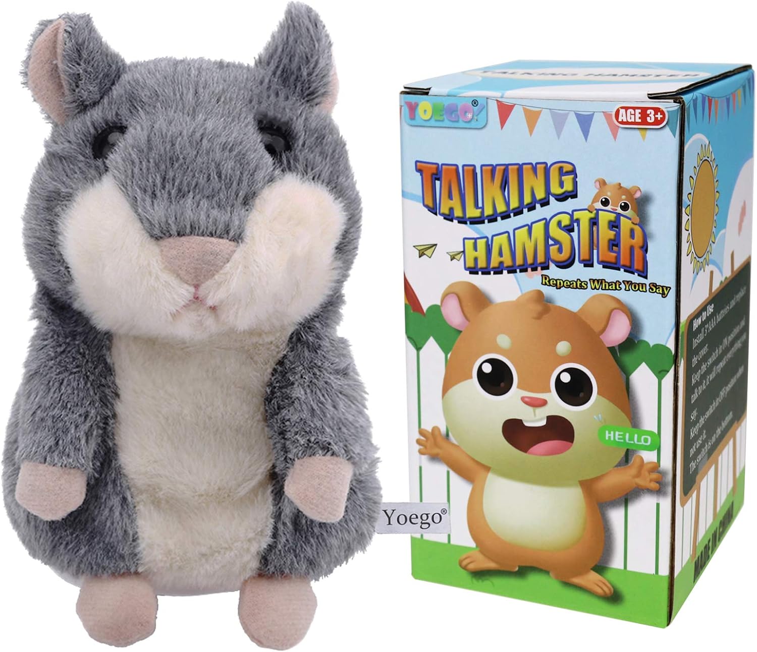 Talking Hamster Repeats What You Say Interactive Stuffed Plush Animal Talking Toy,Perfect Toy Gifts for Boys Girls Age 3+ (Gray)