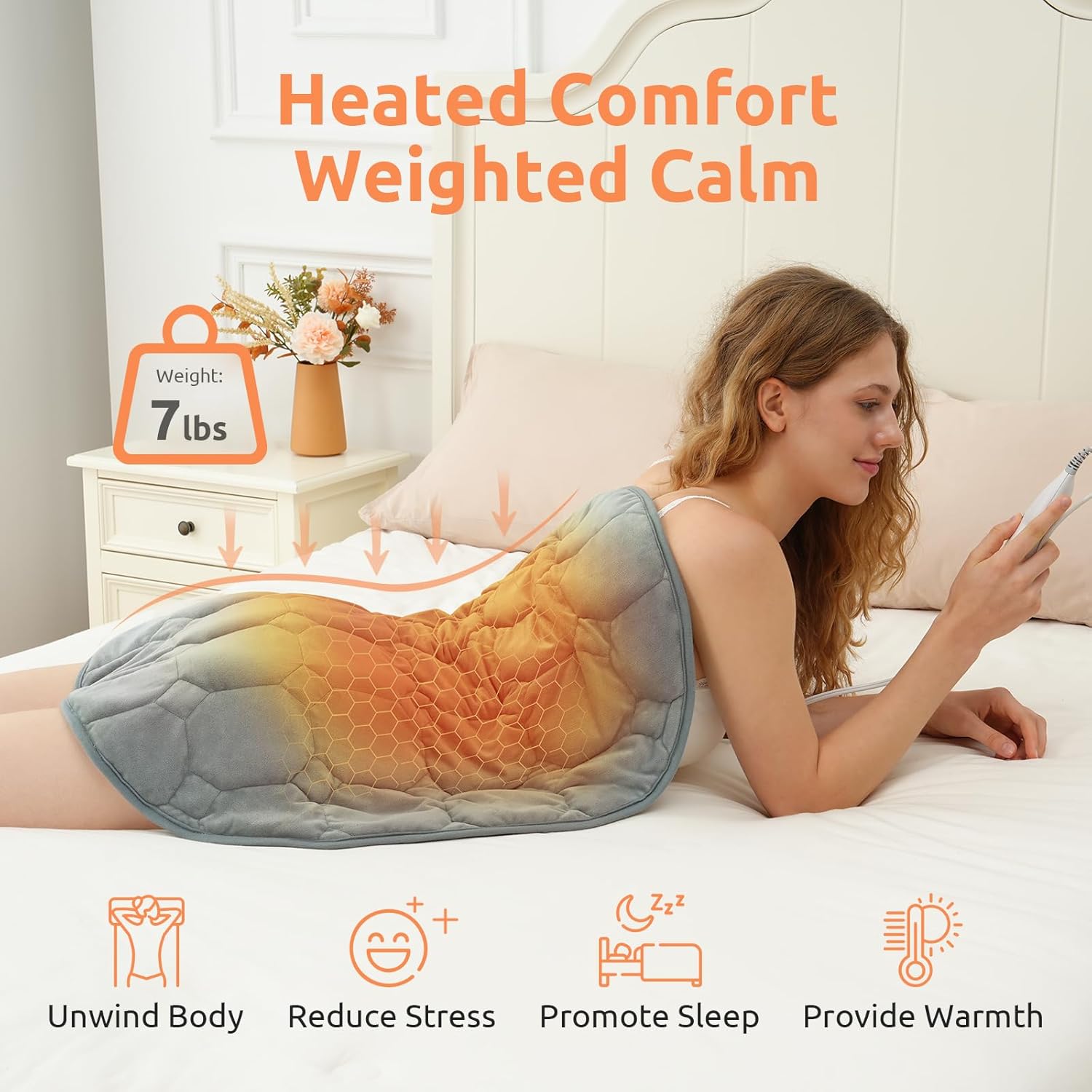 Drewin Weighted Heating Pad for Relax and Calm, Velvet-Soft 7 lbs Electric Lap Blanket for Neck Shoulders Back, Washable Warm Weighted Lap Blanket with 4 Heating Levels, 24" x 29", Grey - Image 2