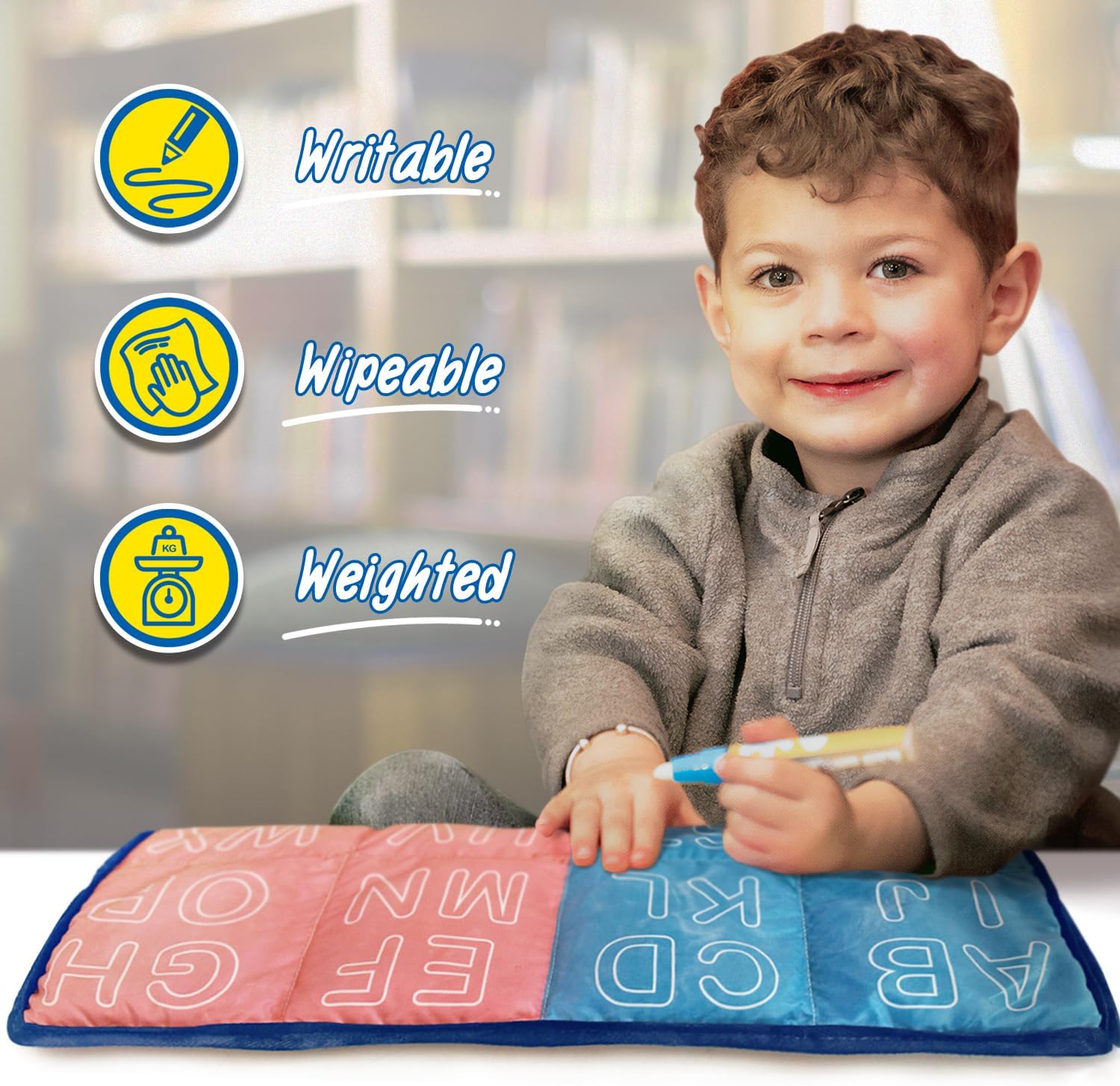 LakiKid Writable Weighted Lap Pad for Kids – 3lbs Writable Lap Heavy Blanket for Classroom, Travel, Calming & Relaxation, Sensory Blanket for Kids & Adults, Supports Focus & Sensory Learning - Image 2