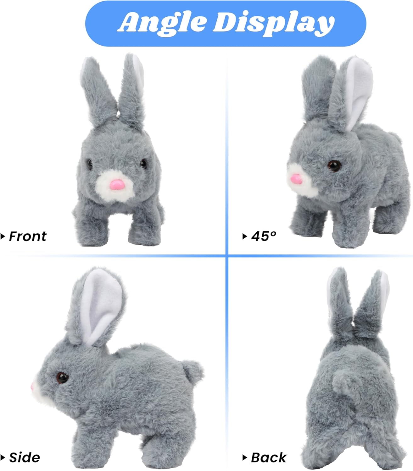 Hopearl Hopping Rabbit Interactive Electronic Pet Plush Bunny Toy with Sounds and Movements Animated Walking Wiggle Ears Twitch Nose Gifts for Toddlers Birthday, Gray, 7'' - Image 3