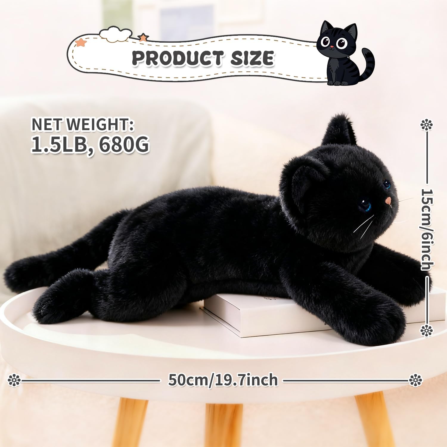 SNOWOLF Weighted Stuffed Animals Cat, Plushies Black Cat, Cat Plush Toy with Himalayan Salt for Warmth & Comfort, Cute Soft Kitten Doll Gift for Boys, Girls, Women, 1.5 LBs - Image 5