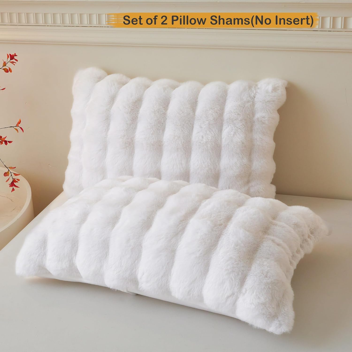LIFEREVO 2 Pack Fluffy Faux Rabbit Fur Pillow Cases, Luxury Soft Plush Shaggy Bubble Pillowcases Standard Size with Zipper Closure, Furry Fuzzy Long Pillow Shams for Bedroom Living Room 20x26, White - Image 2