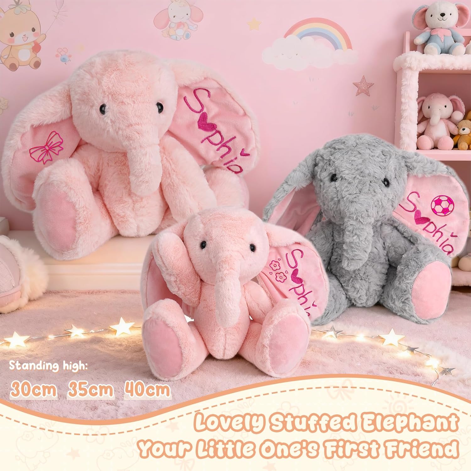 Personalized Elephant Stuffed Animals, Plush Elephant with Embroidered Name & Icon Stuffed Elephants Toys for Babies, Birthday Baby Shower Christmas Boy Girl Newborn Customized Keepsake Plush Gifts - Image 2