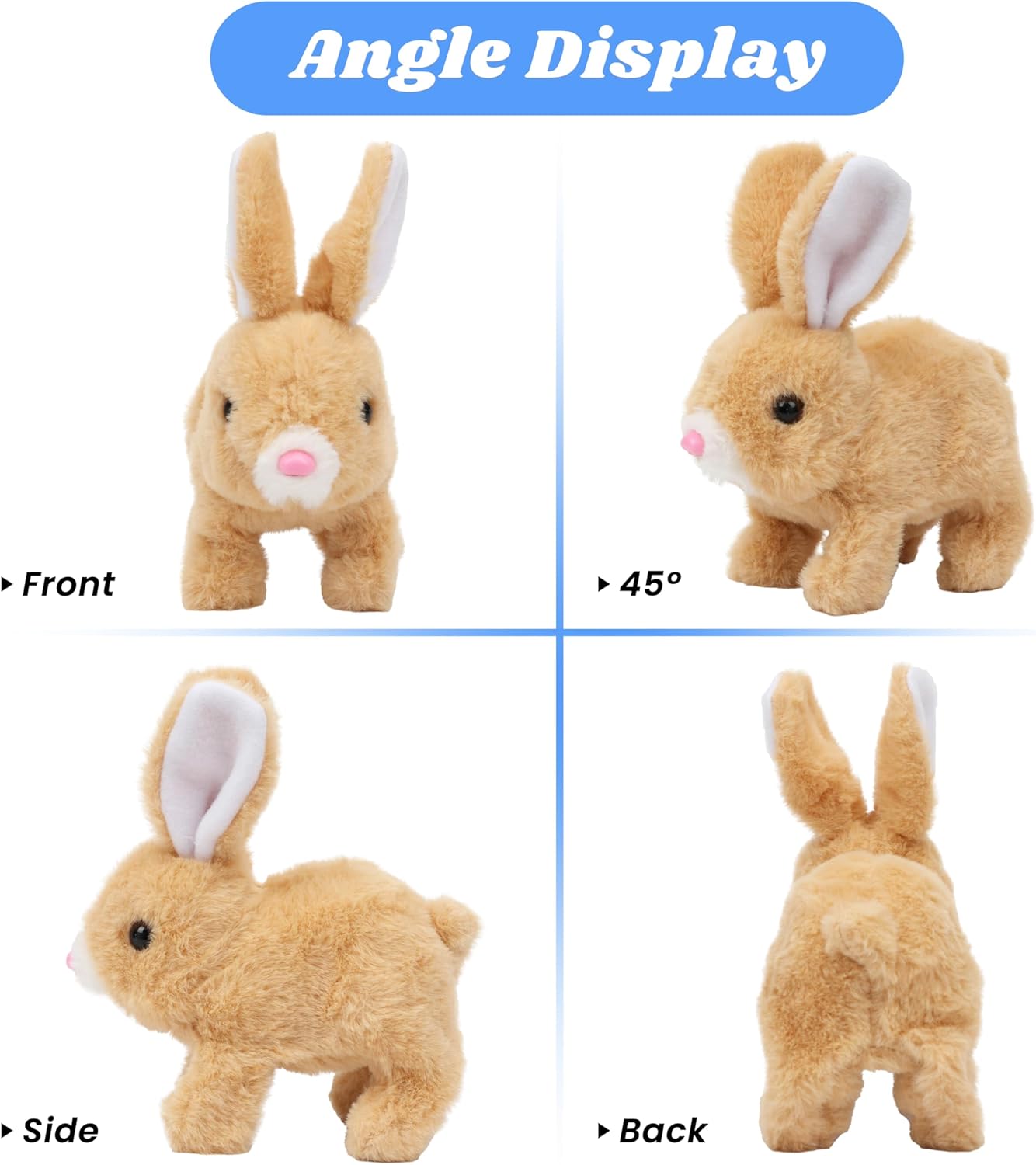 Hopearl Hopping Rabbit Interactive Electronic Pet Plush Bunny Toy with Sounds and Movements Animated Walking Wiggle Ears Twitch Nose Gift for Toddlers Birthday, Brown, 7'' - Image 3