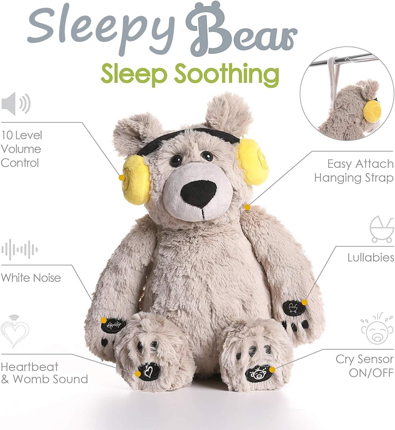 BEREST Baby Sleep Soother Cry Activated Sensor Toys, Heartbeat Bear for Babies, Plush Stuffed Animal for Newborn Infants, Babies Toy Vibrating with Mom’s Heartbeat,Baby Shower Gifts for Boys and Girls - Image 4