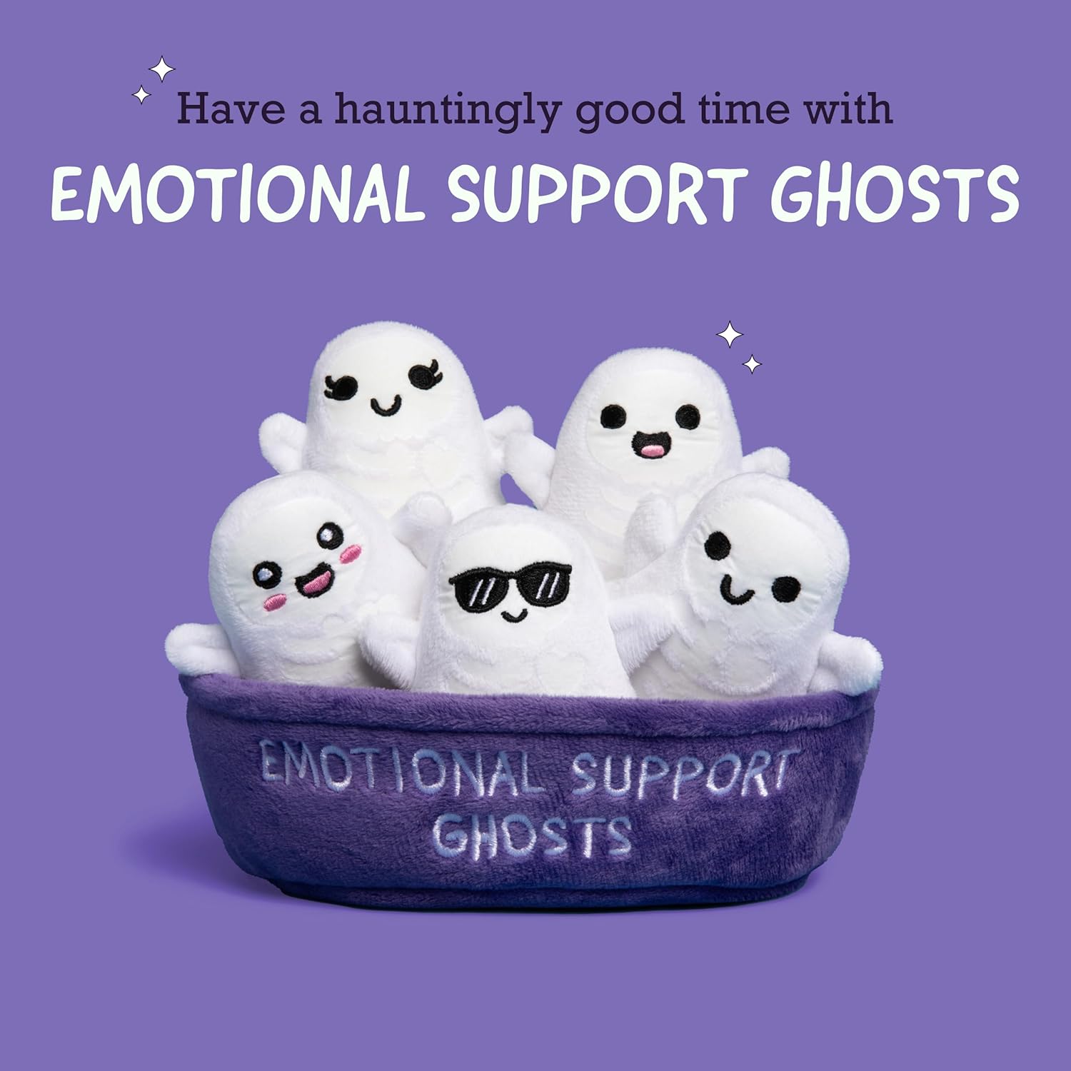 Emotional Support Ghosts by Relatable, Cuddly Plush Collectibles and Cute Stuffed Animals, Spooky Halloween Ghost Plushies and Fun Trick or Treat Toys, Includes 5 Plushies with Carrying Basket - Image 2
