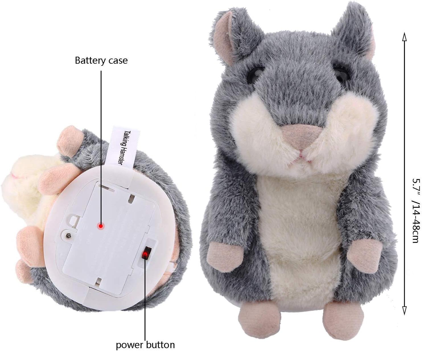Talking Hamster Repeats What You Say Interactive Stuffed Plush Animal Talking Toy,Perfect Toy Gifts for Boys Girls Age 3+ (Gray) - Image 3