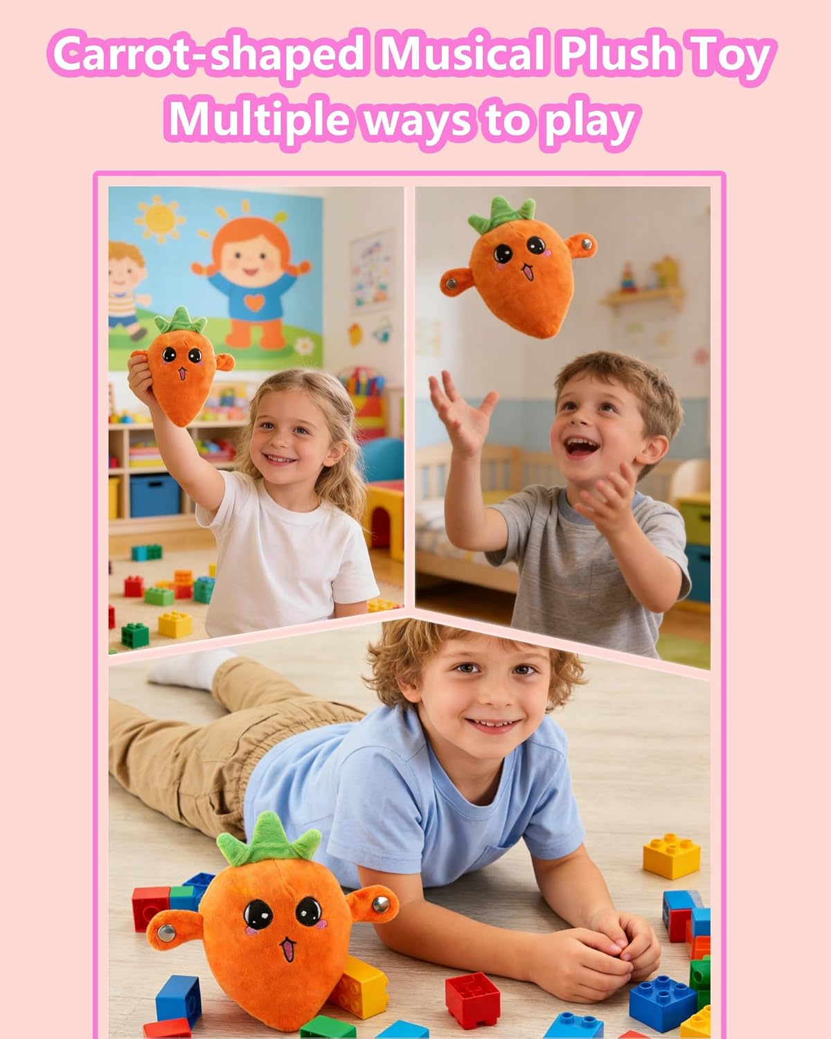 Baby Musical Sensory Toy,nteractive Musical Plush Toy with Sounds,Sensory Activity Learning Educational Kid Toy,Fun Christmas and Birthday Gifts Suitable for Multiplayer interaction (Orange Radish) - Image 6