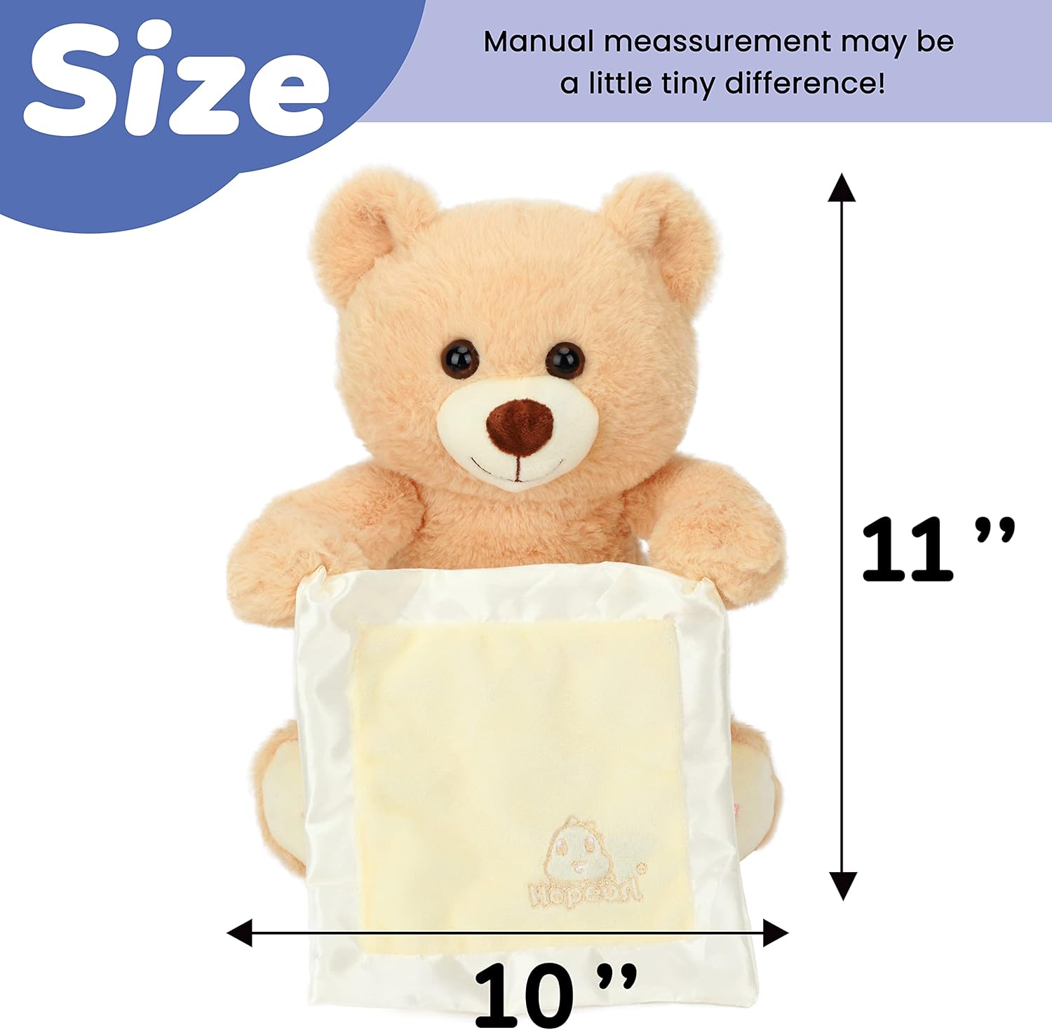 Hopearl Peek A Boo Bear with Security Blanket Interactive Repeats What You Say Plush Teddy Bear Toy Musical Singing Talking Stuffed Animal Adorable Electric Animate Birthday Festival, Beige, 11'' - Image 2