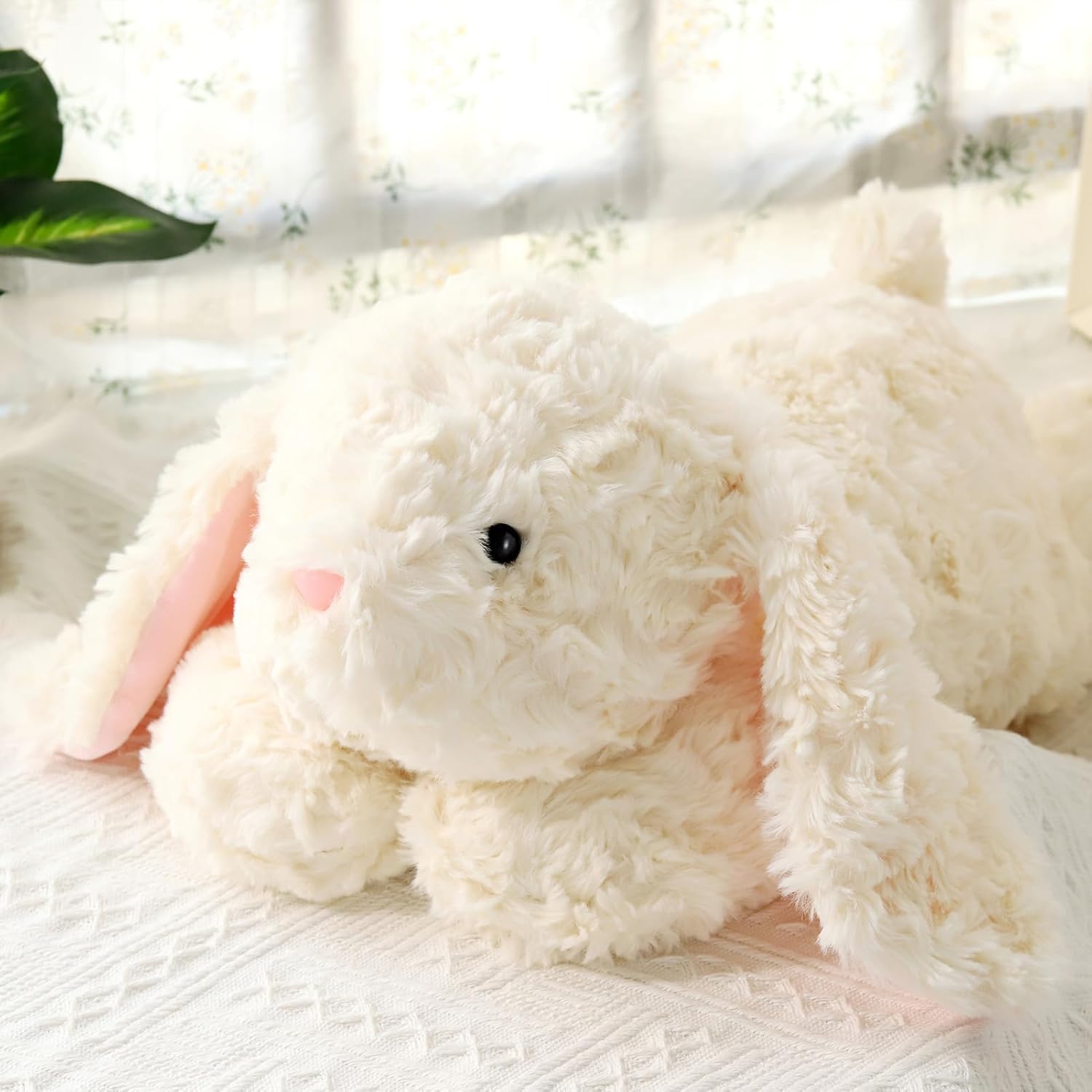 10Lbs Weighted Bunny Stuffed Animal, 27.5" Sturdy Soft Beige Rabbit Plush Toy for Adults, Huggable Companion for Cuddling
