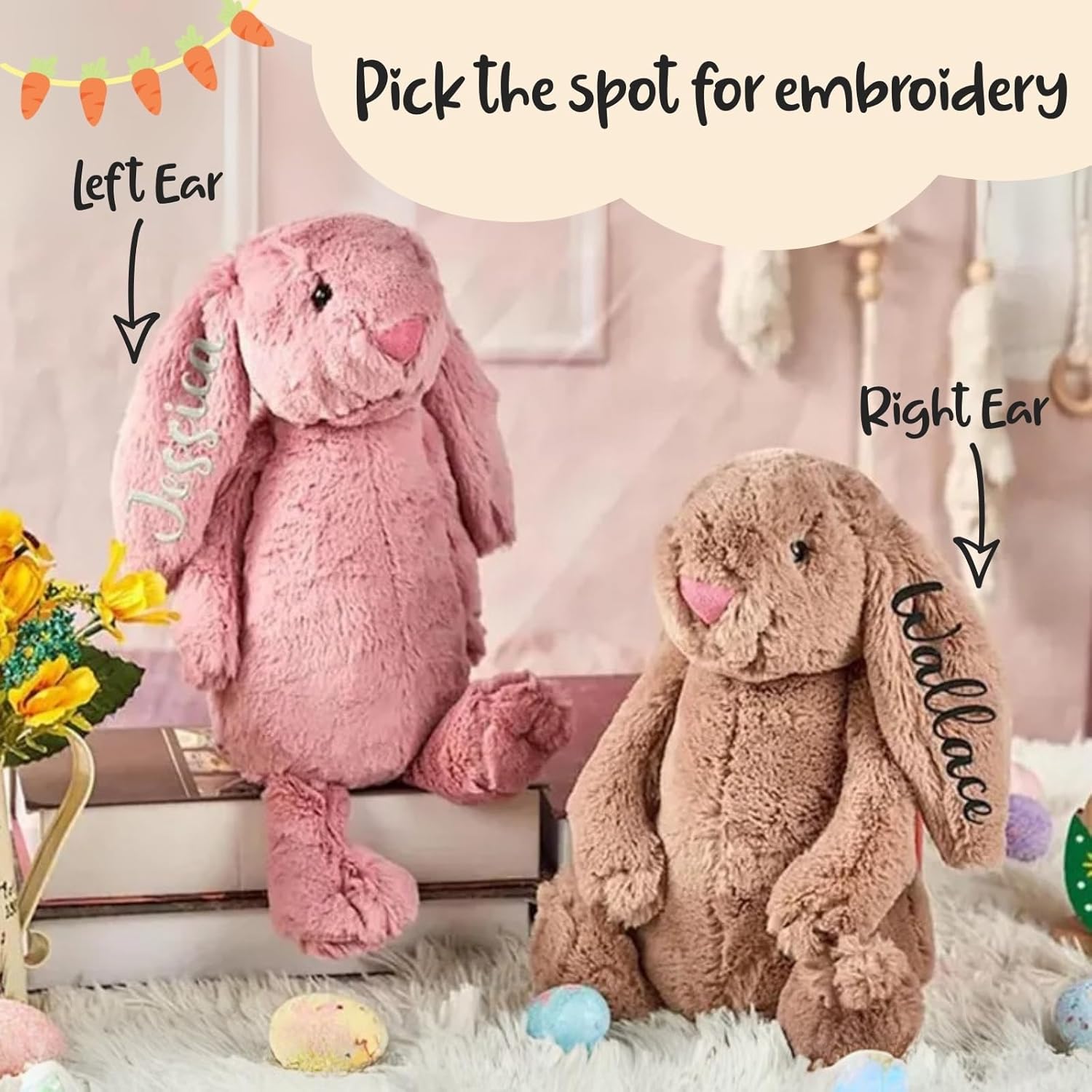 Custom Bunny Stuffed Animal, Embroidered Bunny Plush, Rabbit Plushie with Name, Cute Toys for Kids Babies Girls Boys, Emotional Support Gift, Meaningful Gift Basket Idea - Image 6