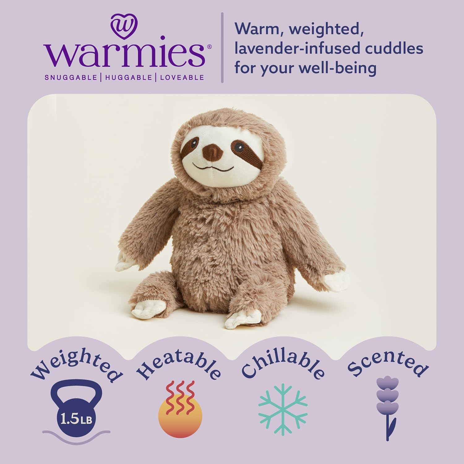warmies Microwavable & Weighted Stuffed Animals, Sloth - Heated Stuffed Animal Plushie for Warmth & Comfort - Cute Soft Plush Toys for Boys, Girls, Babies & Toddlers - Image 2