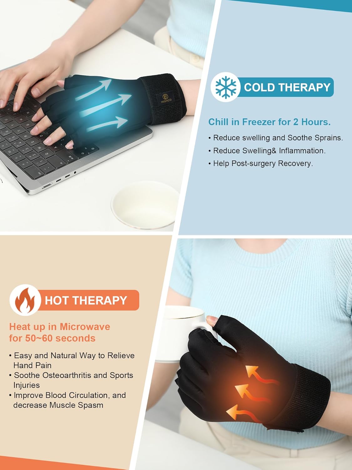 highco Hand Ice Pack Cooling Ice Glove for Pain Relief,Hot&Cold Therapy Hand Wrist Ice Pack Wrap for Arthritis - Image 3